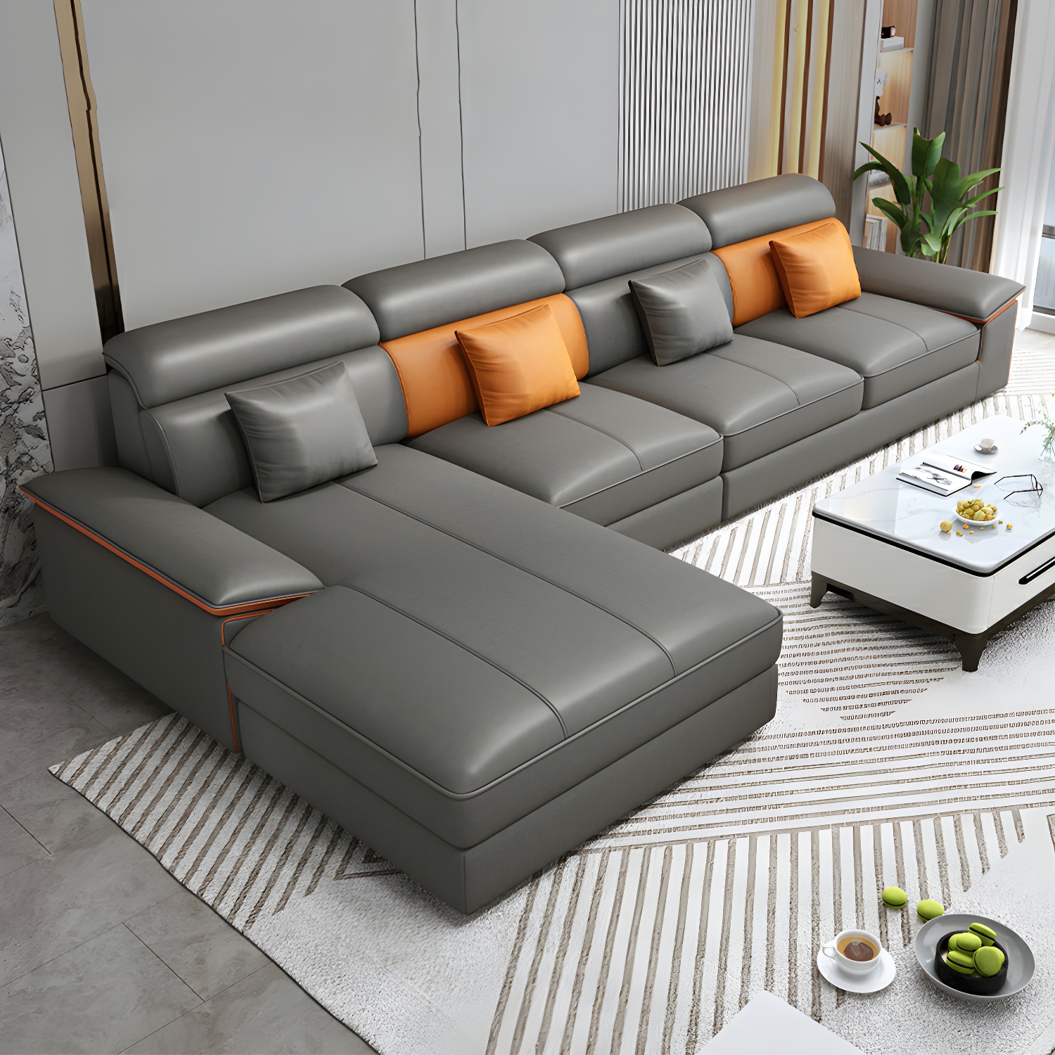 Modernism Pillow Top Arm Sectional with Chaise for Living Room - image 8