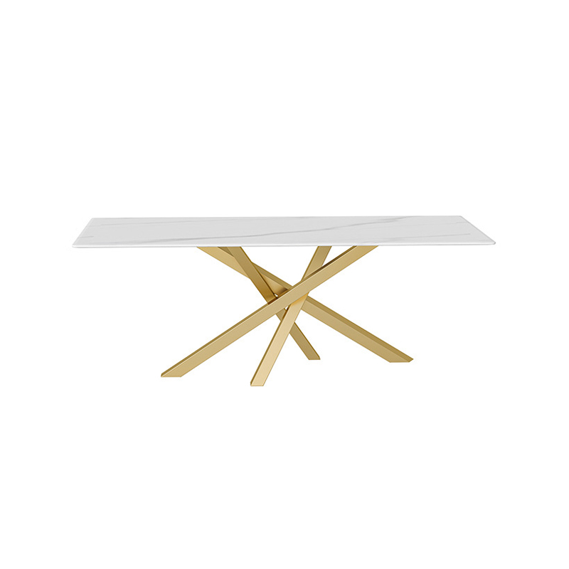 Art Deco Standard Table Height Rectangle Fixed Marble Top/Wood Dining Table with Golden Base for 8/4 People/6 People - image 8