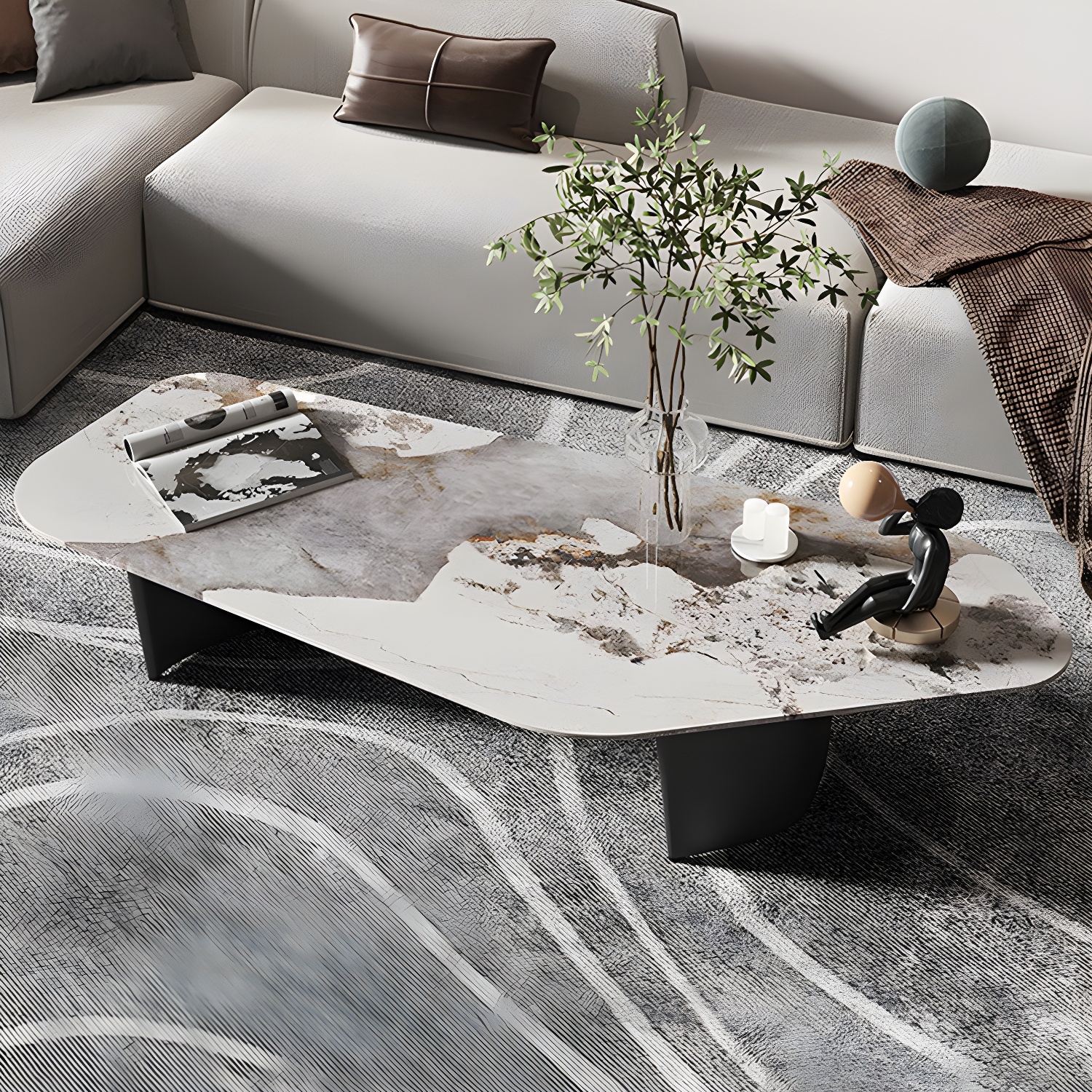 Glam Irregular Slate Top Cocktail Table Sled 15.7" H Coffee Table