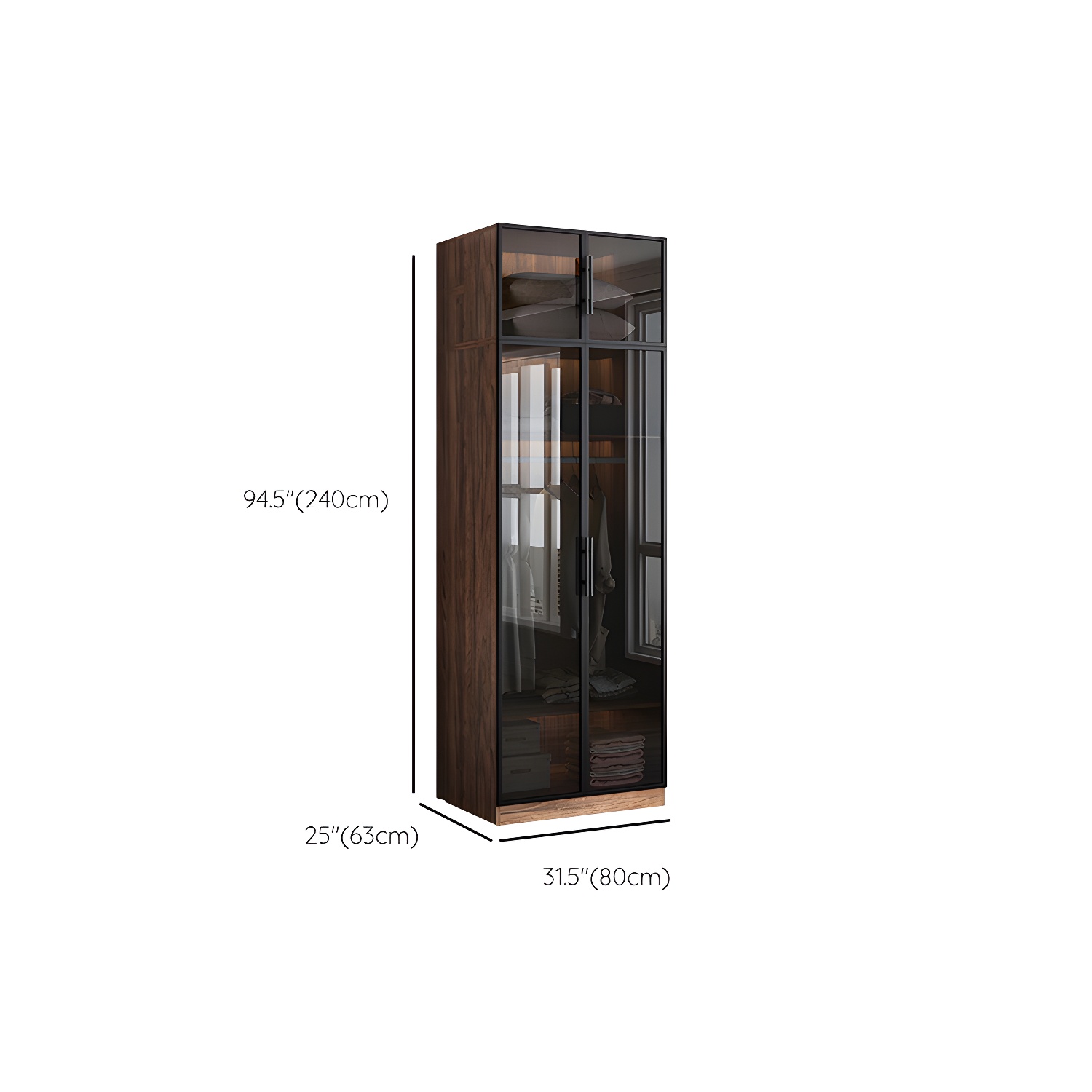 Modern Freestanding Wardrobe Armoire Tempered Glass Doors Wardrobe with Shelves - image 17