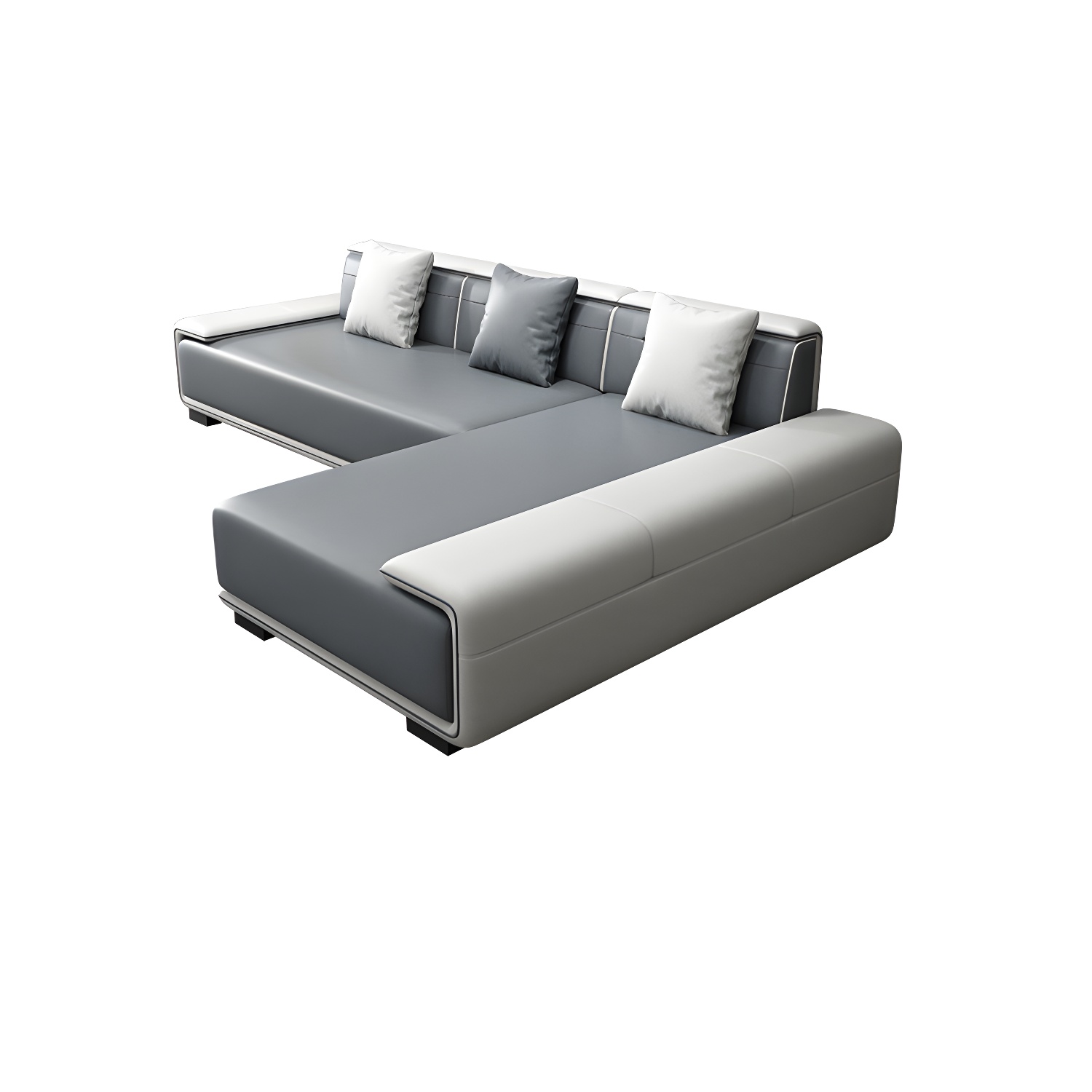Faux Leather Sofa & Chaise with Pillows Modern U Sofa in Gray - 29.53" H - image 18