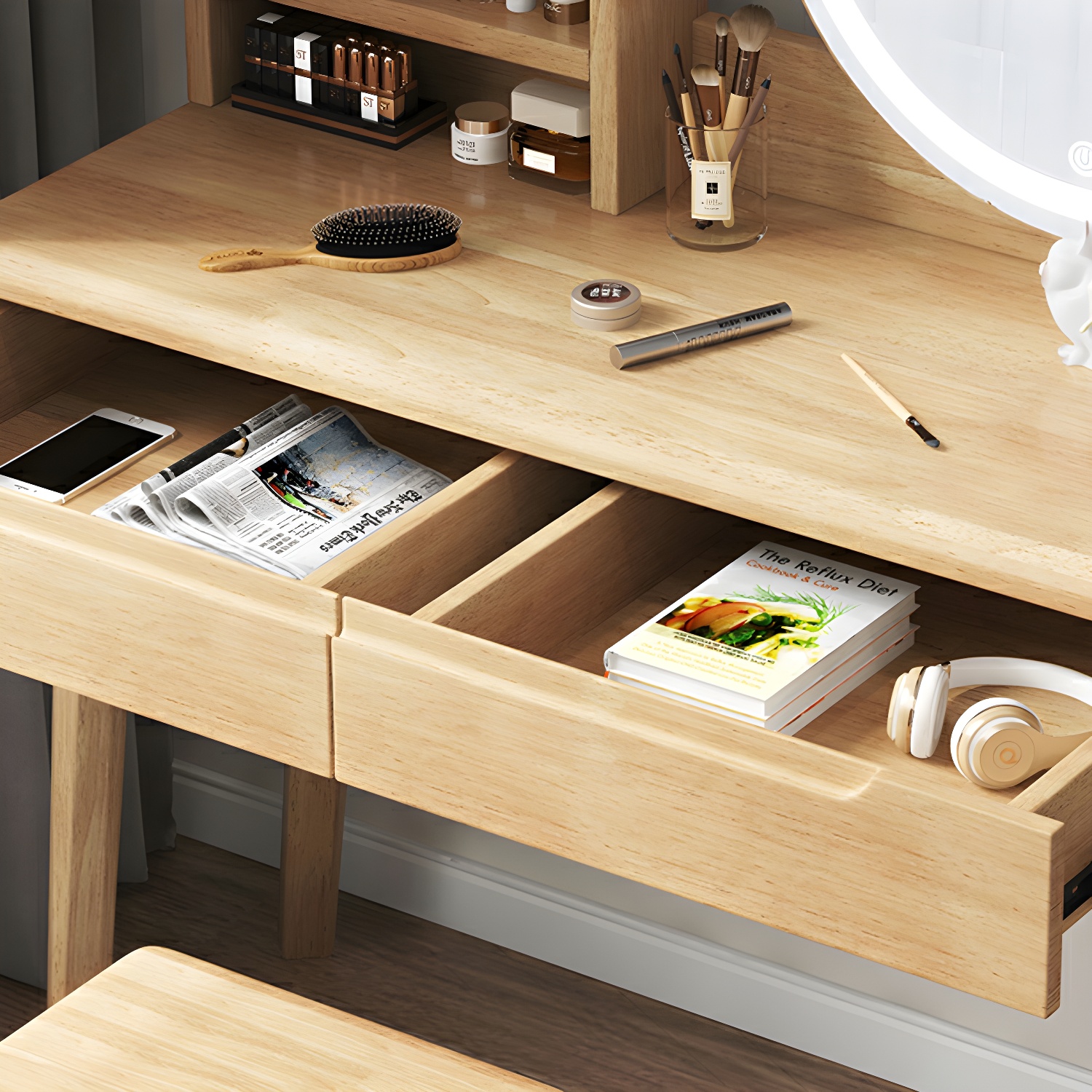 Light Wood/Bleached Wood/Gray Wood Sleeping Room 2 Drawers Lighting System with Tabletop Storage - image 14