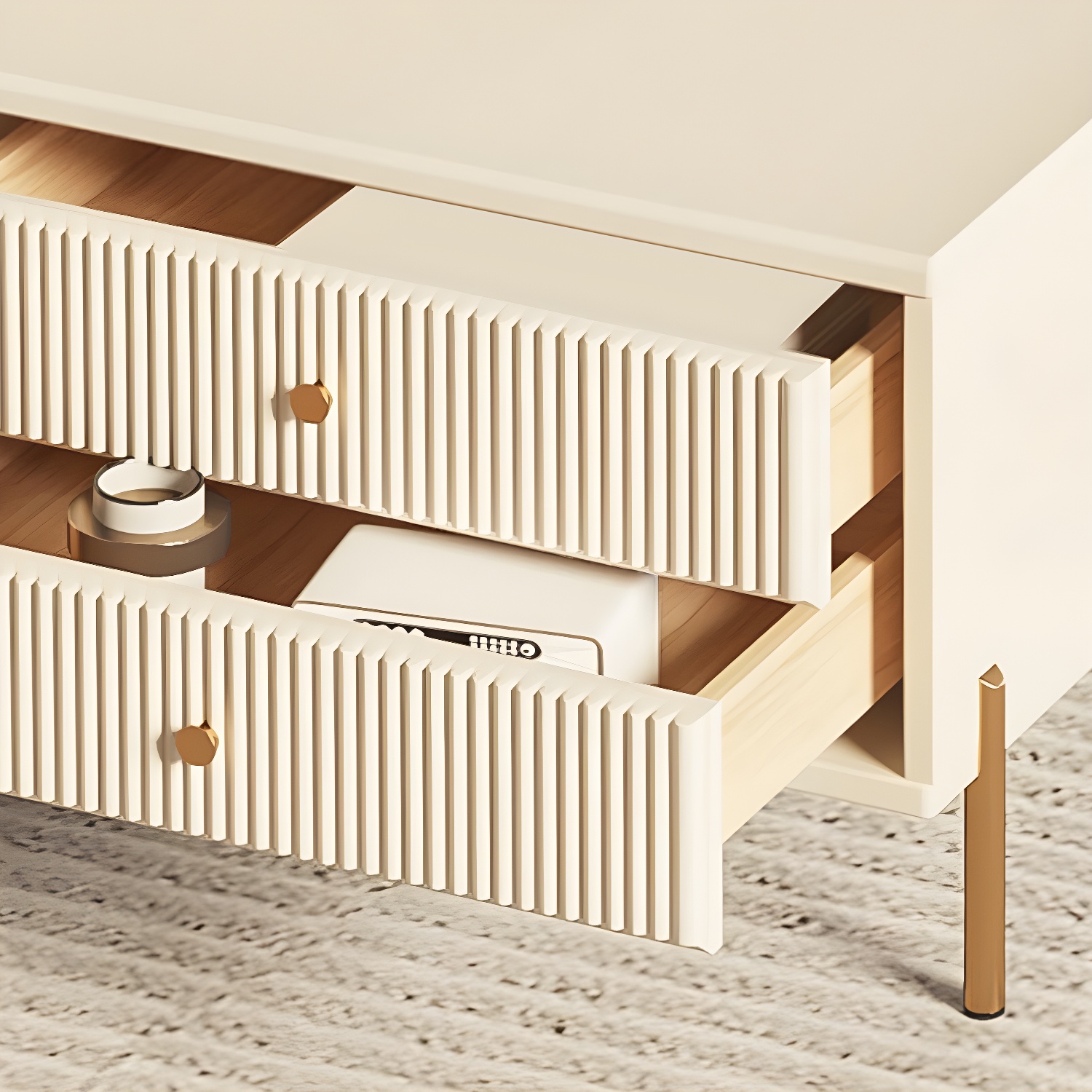 White Cable Management TV Console Modern Engineered Wood Media Console - image 6