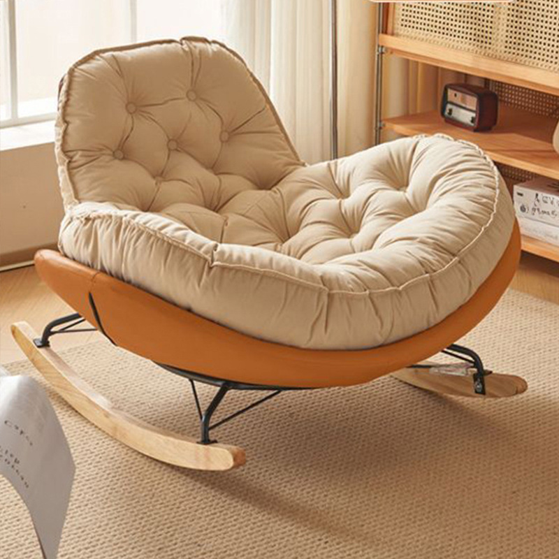 Modish Rocking Couch Chair with Spindle Back, Flannel Upholstery, Padded Design, Rear Support, and Stationary Base - image 6
