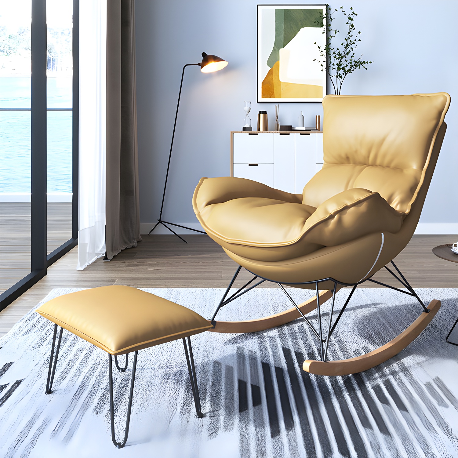 Contemporary Rocking Chair Solid Wood Rocker Chair with with Seat Cushion - image 8
