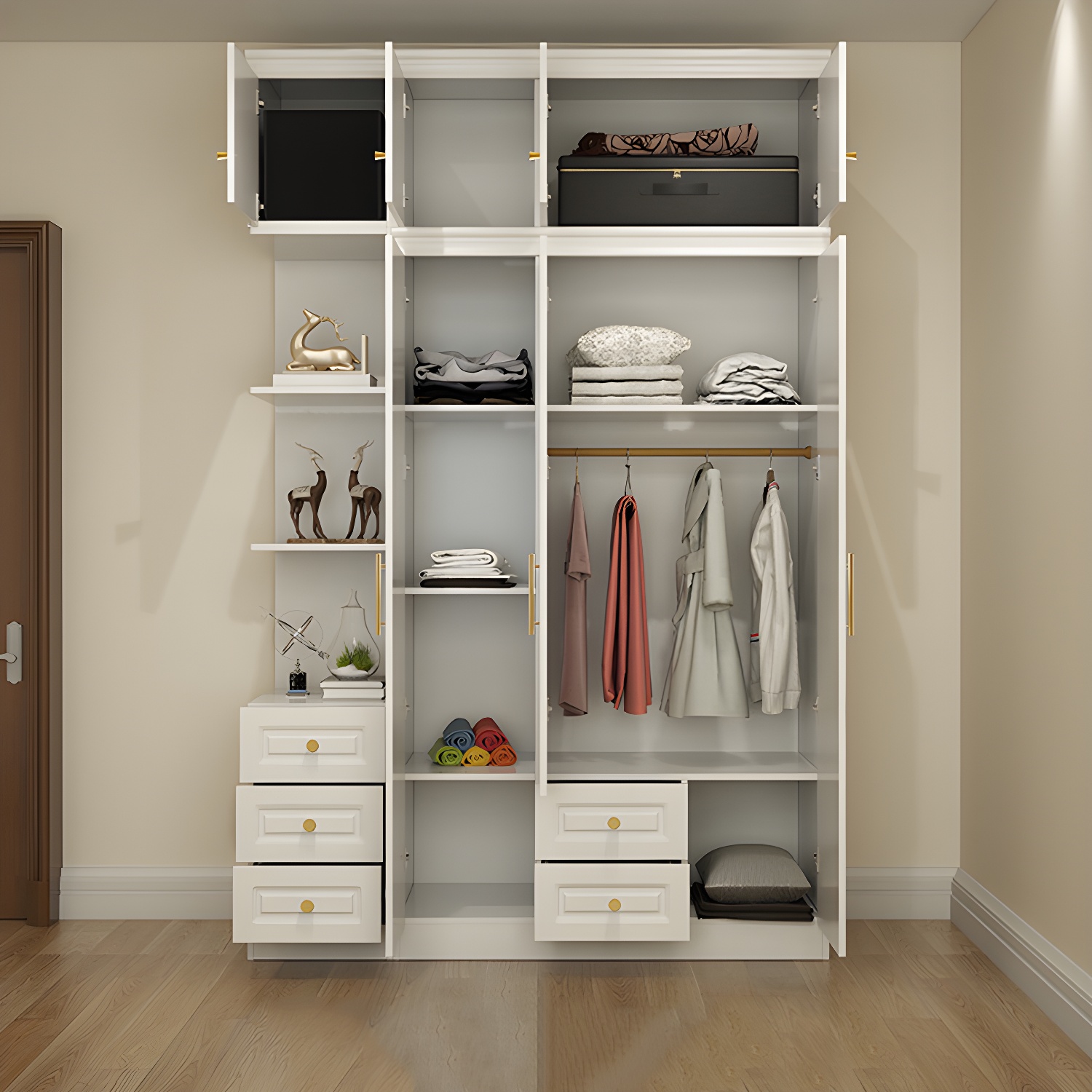 Modern Style Wooden Wardrobe White Colour Soft Close Drawer Wardrobe Closet - image 6