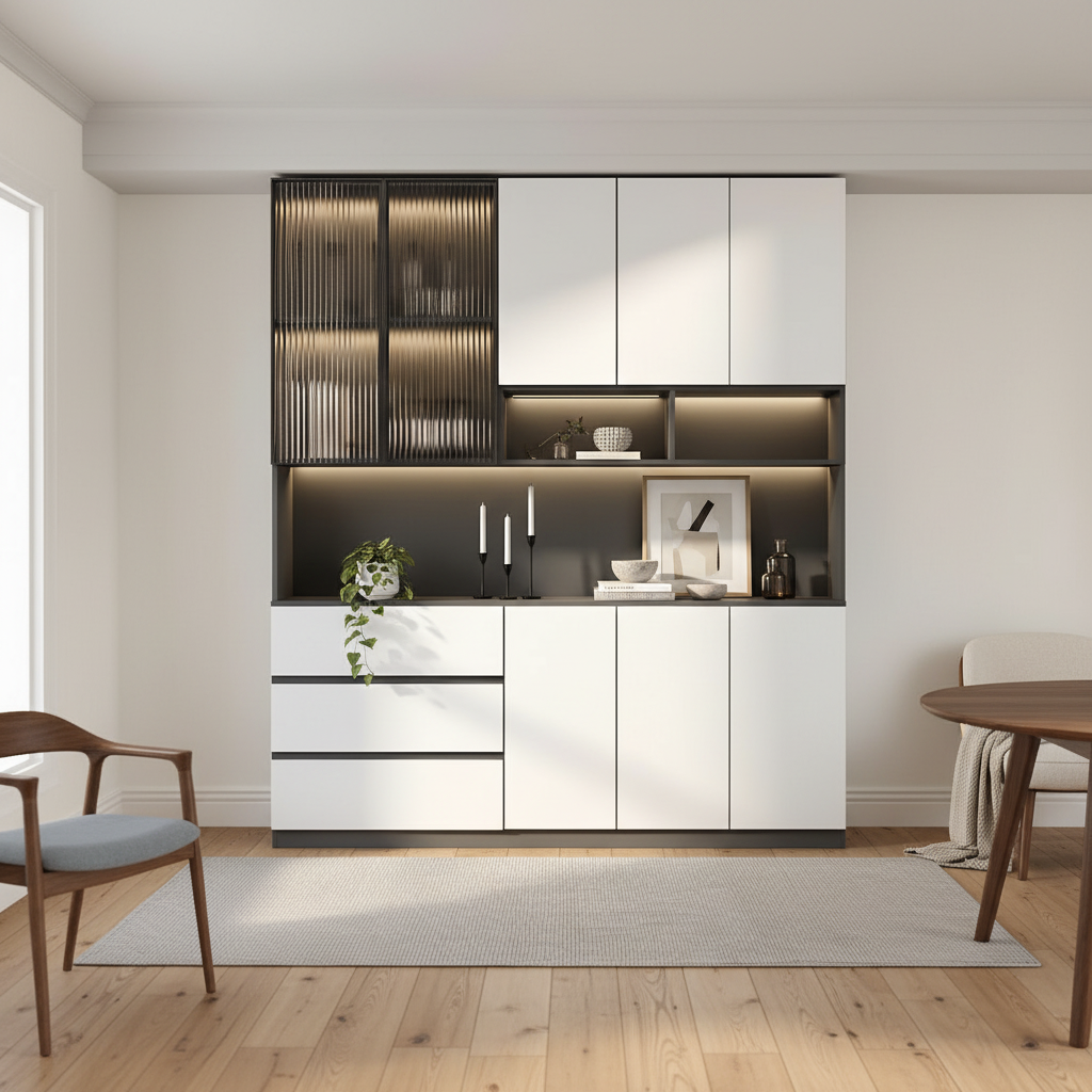 Trendy Sideboard with 3 Drawers, Cupboard, Wide/Standard/Narrow Sizes, 2/1 Shelves, Cabinets, and Glass-panel Door - image 26