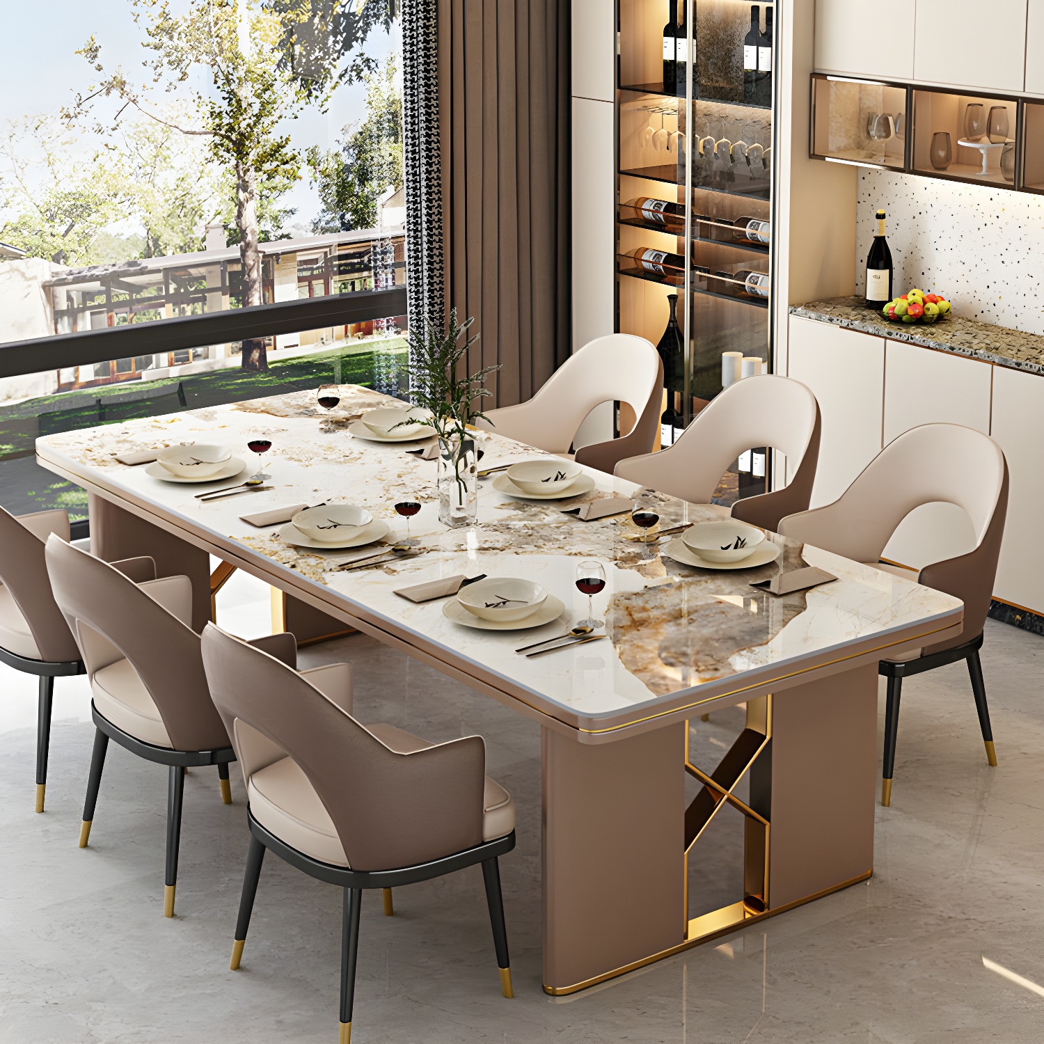 Glamoro 80cm Rectangular Metal Dining Set in Off-White with Gold Base