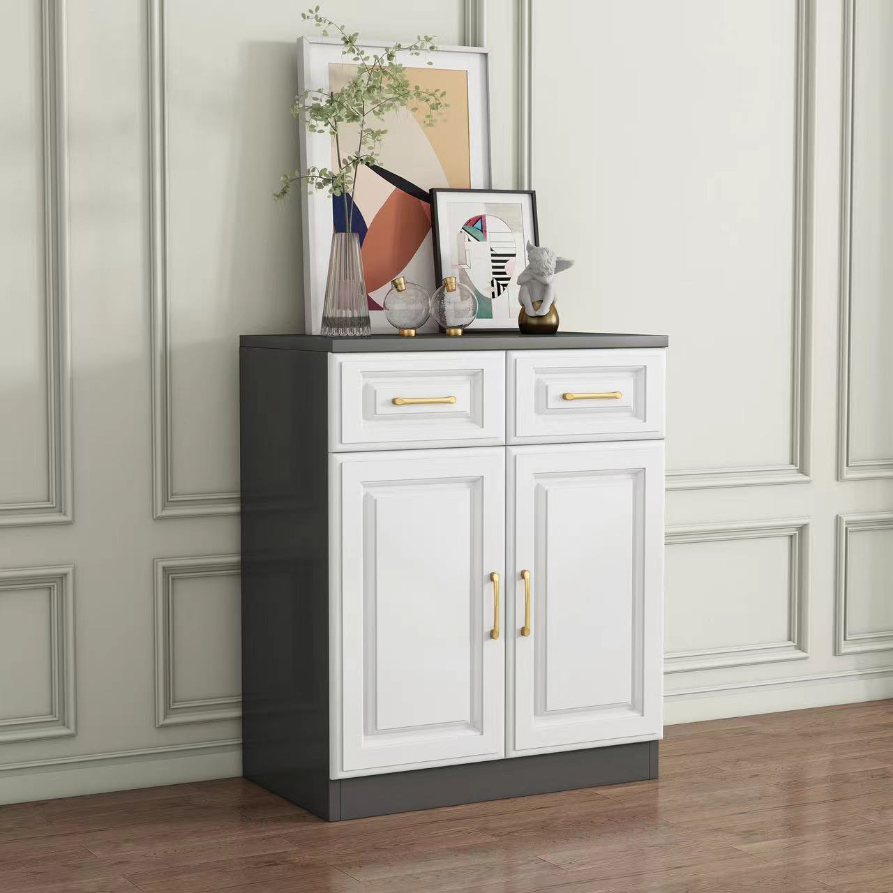 Detached Narrow/Standard Sideboard in Slab for Sitting Room with Pantry Hutch, 1 Shelf, 4 Doors/3 Doors/2 Doors and 4 Drawers/3 Drawers/2 Drawers in a Trendy Style
