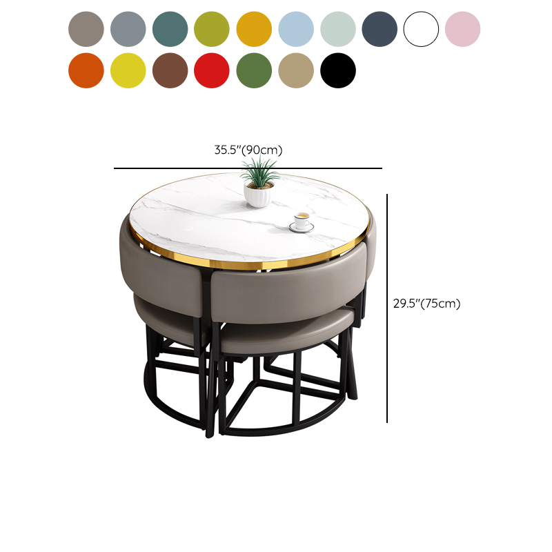Art Deco Circular-shaped Upholstered Chair Metal & Faux Wood Dining Table Set with Upholstered Back in White, 5 Pieces - image 29