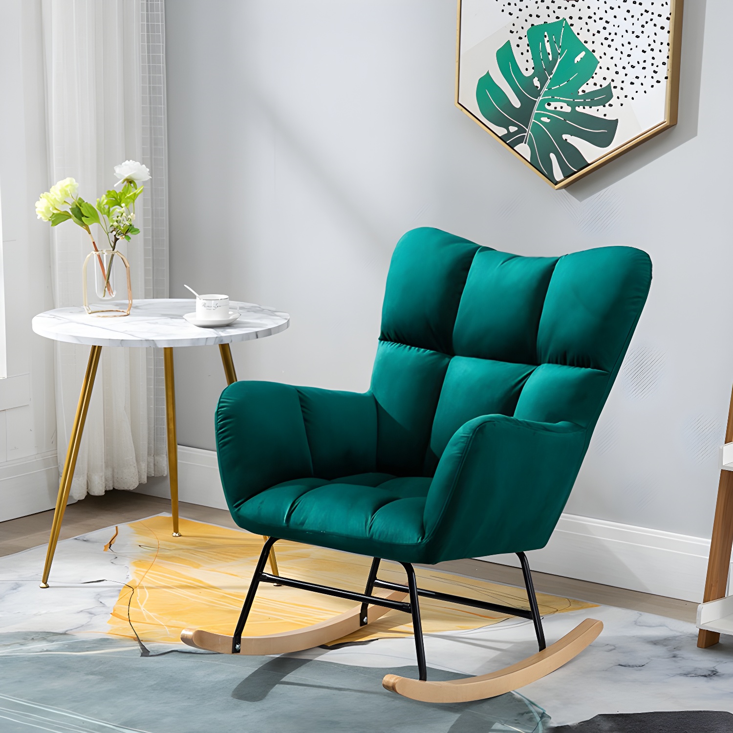 Modern Upholstered Rocking Chair Wingback Rocker Chair for Living Room