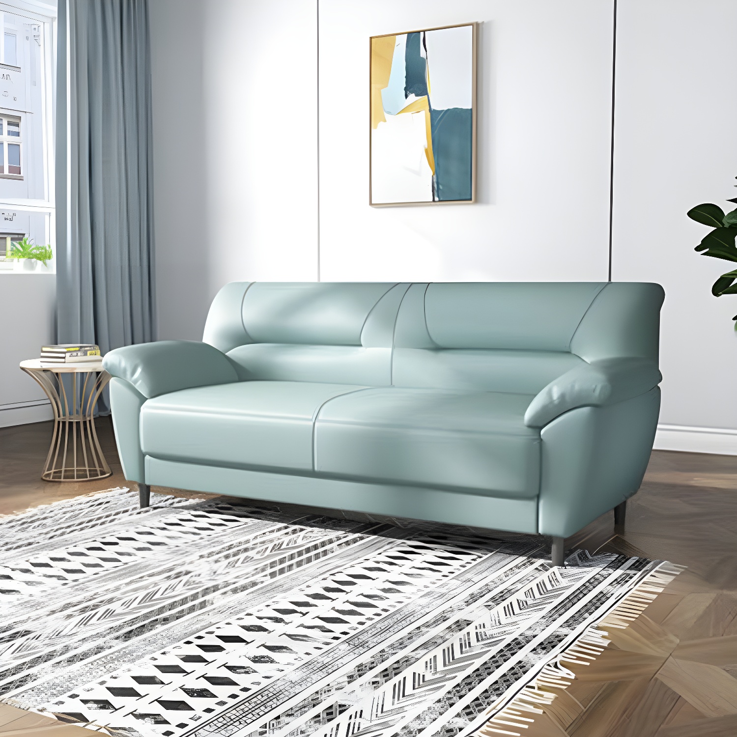 Leather Modern 2/3-seat Pillow Top Arm Sofa 70.87"/55.12" W Sewn Pillow Back Sofa - image 5