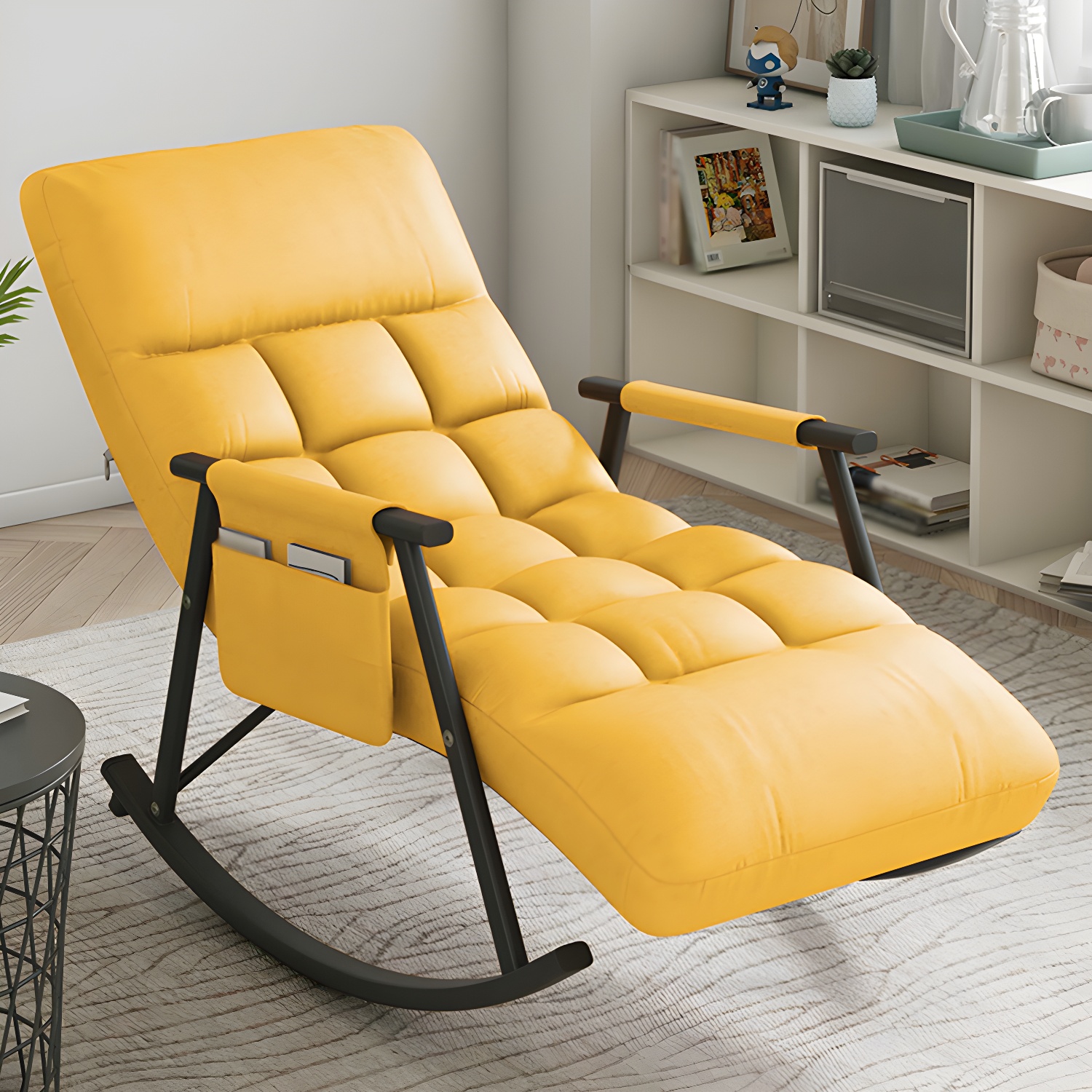 Faux Leather Rocking Chair Modern Style Rocker Chair with Storage - image 6