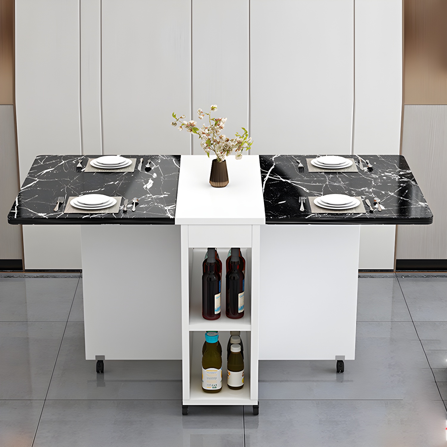 5-Piece Modern Wood Dining Set with Rectangle Table and White Backless Stools - image 9