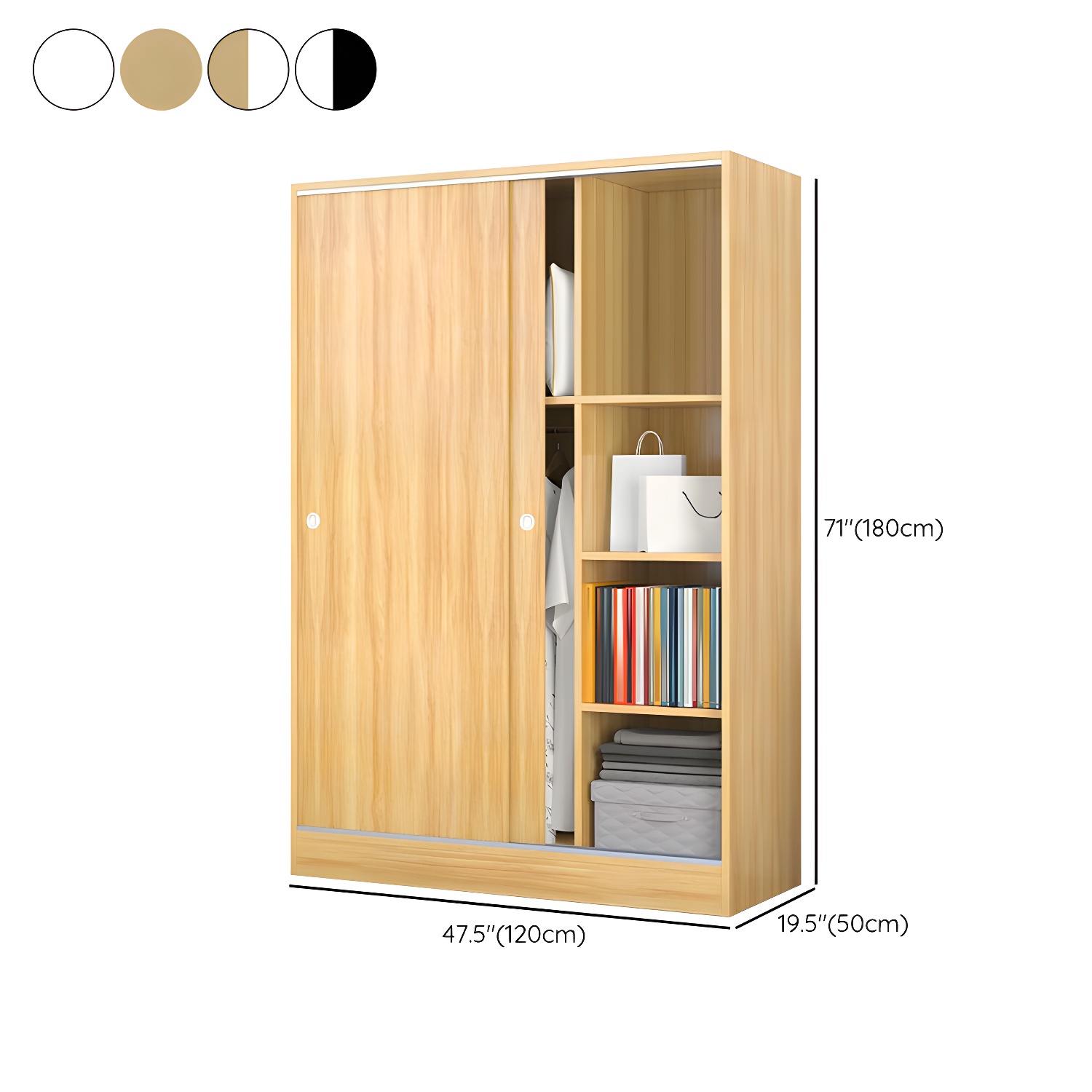 White Wood Double Door Industrial Wardrobe 5 Shelves Cabinet - image 21