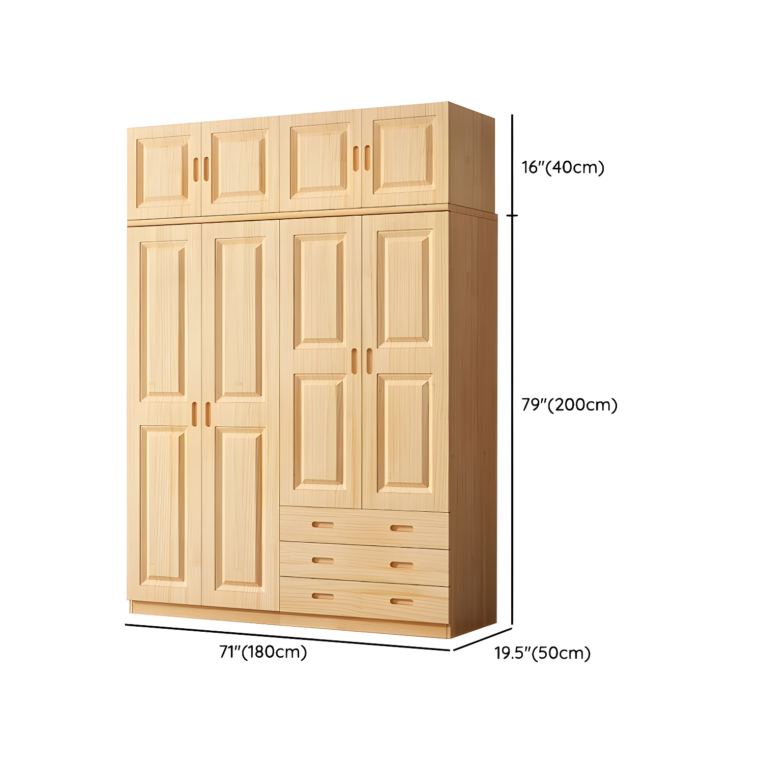 Modern Natural Pine Wardrobe Armoire with Drawers and Clothing Rod - image 27
