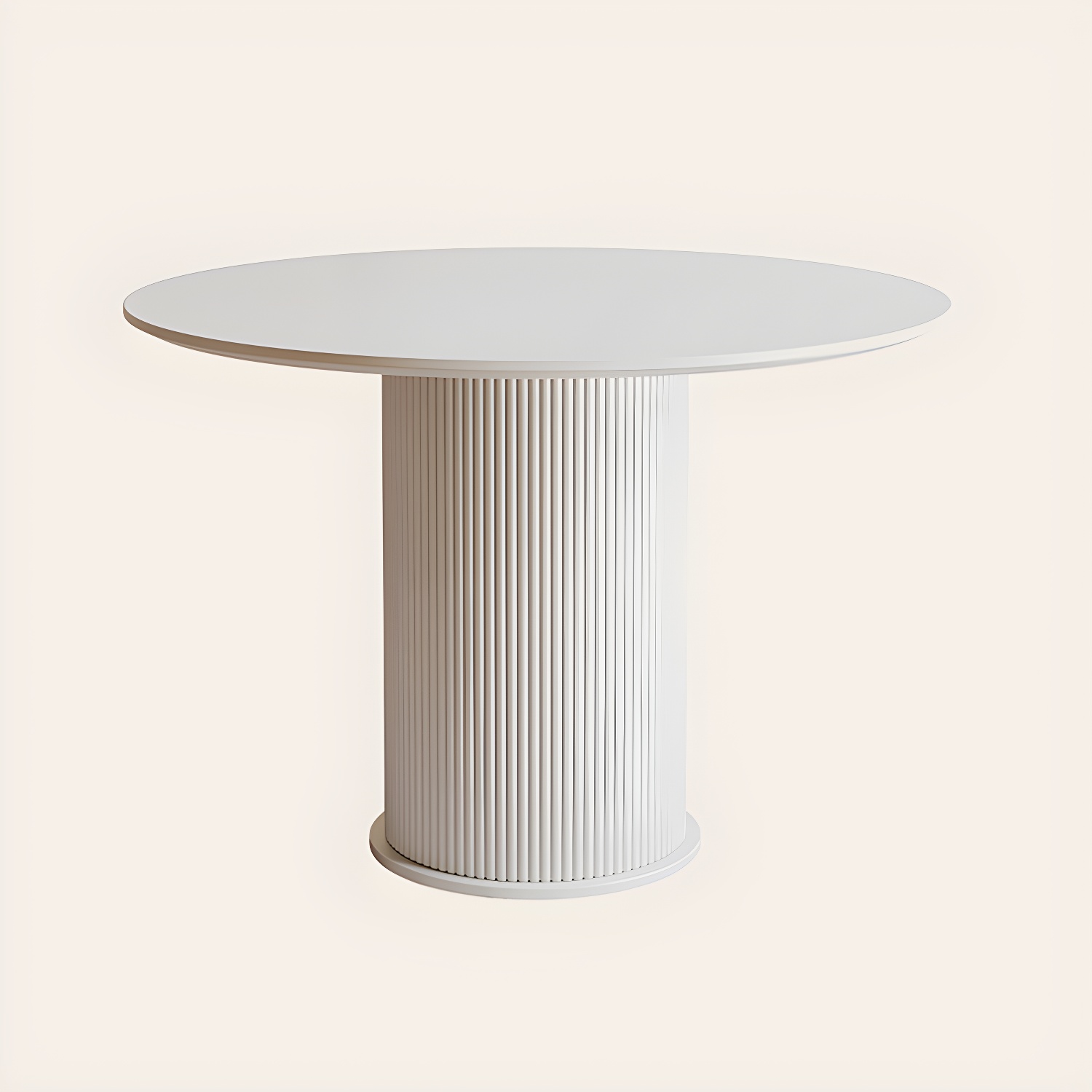 Round White Stone Modern Dining Table with White Steel Pedestal Base Standard Height