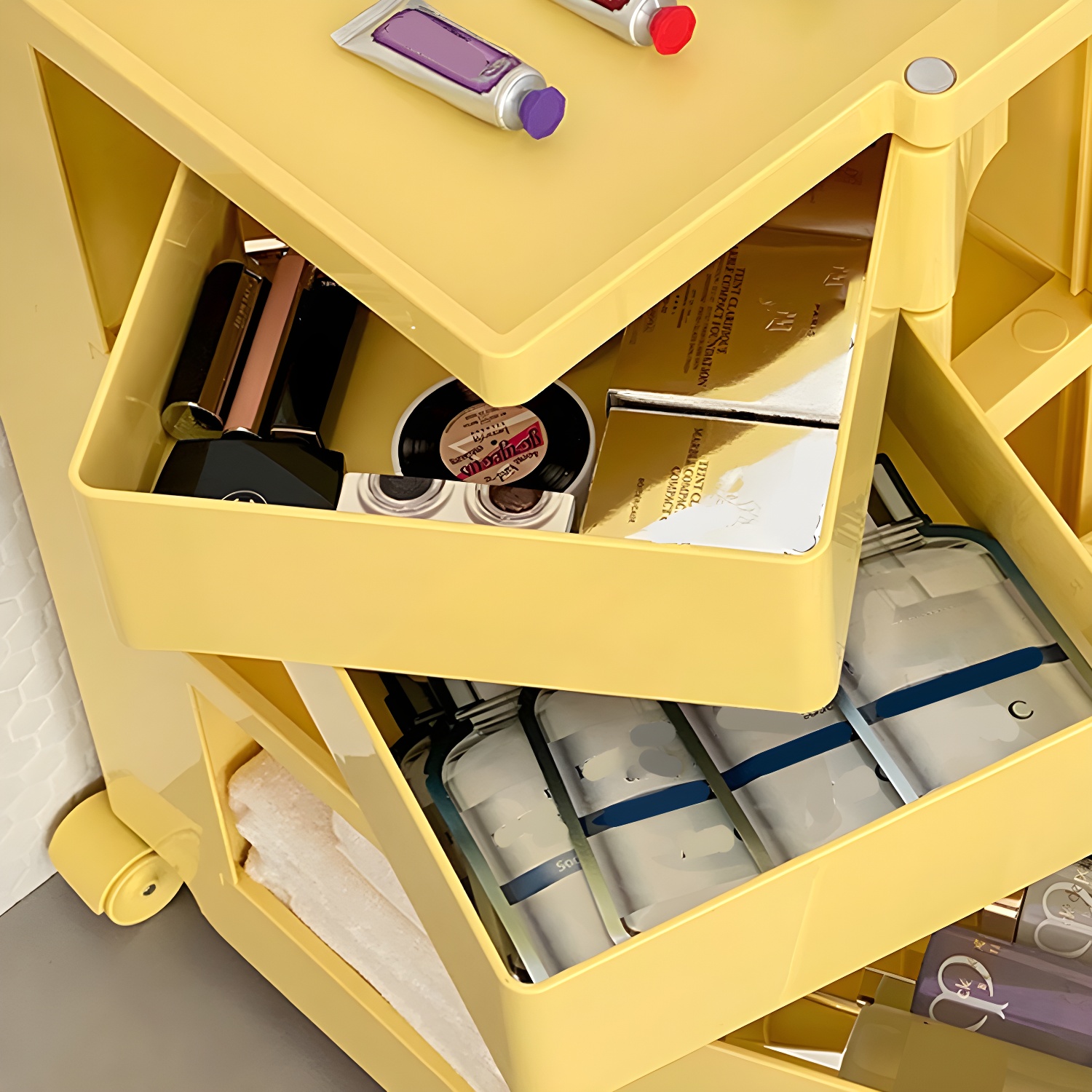 Modern Plastic Night Table Open Storage Night Stand with Wheels - image 14