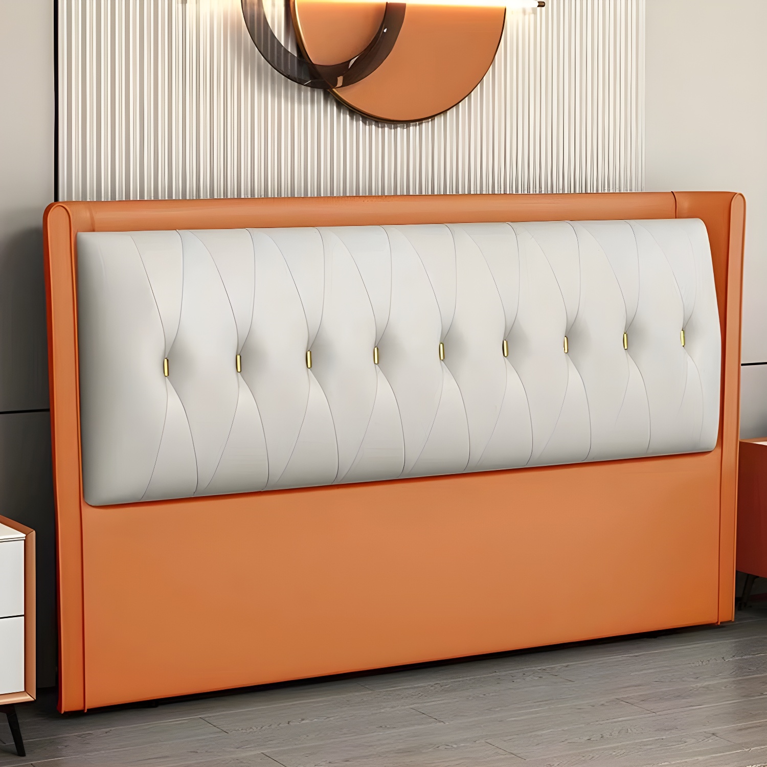 Contemporary Headboard Bed with Tufted Leather Upholstery in Rectangular - image 8