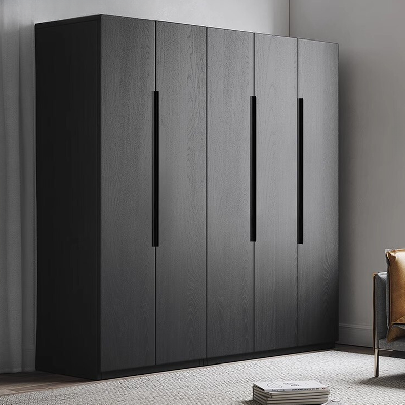 Midnight Black Simplistic Timber Wardrobe Closet with Soft Close Door, Interior Shelves, and Hanging Rod