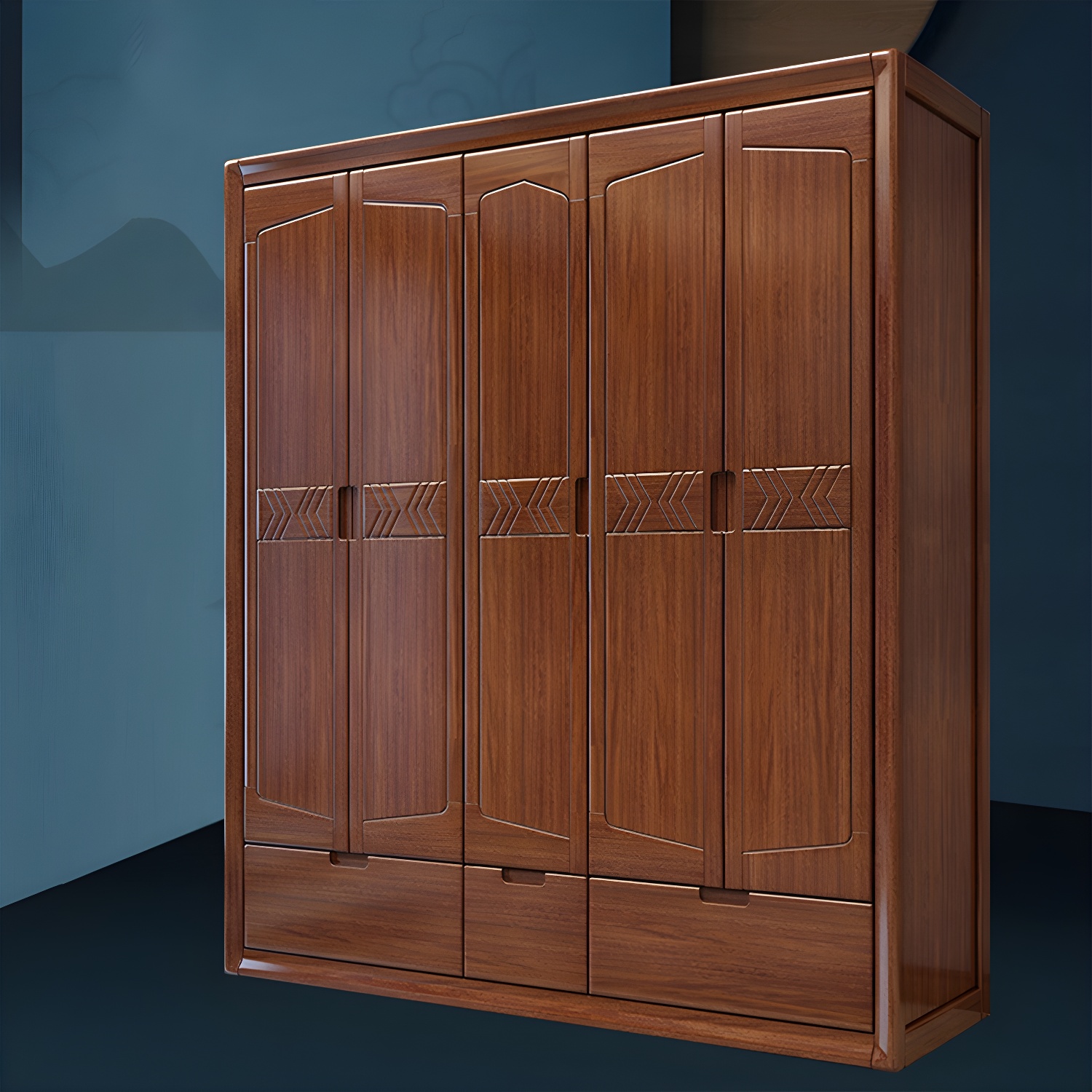 Traditional Walnut Wardrobe Armoire with Drawers and Shelves - Solid Wood Construction