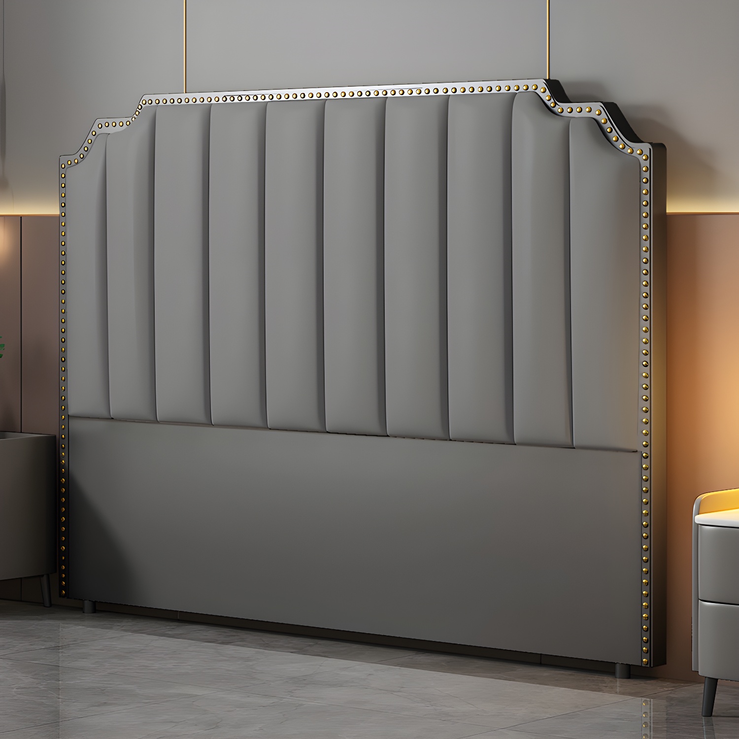 Modern Wood Panel Headboard Upholstered Sponge Fully in Lavish Gray Colors with Elegant Legs - image 2