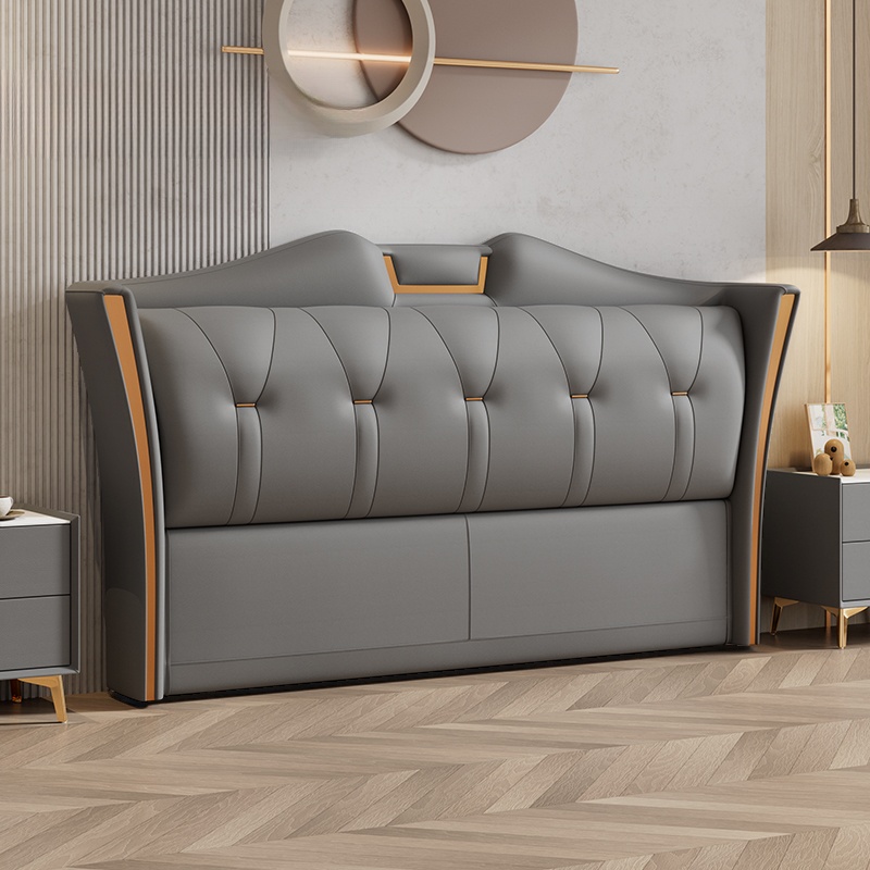 Trendy Wingback Headboard in Natural Wood with No Distressing, Camelback Shape for Queen/Full Bed, Featuring Sponge Upholstery and Standard Height - image 5
