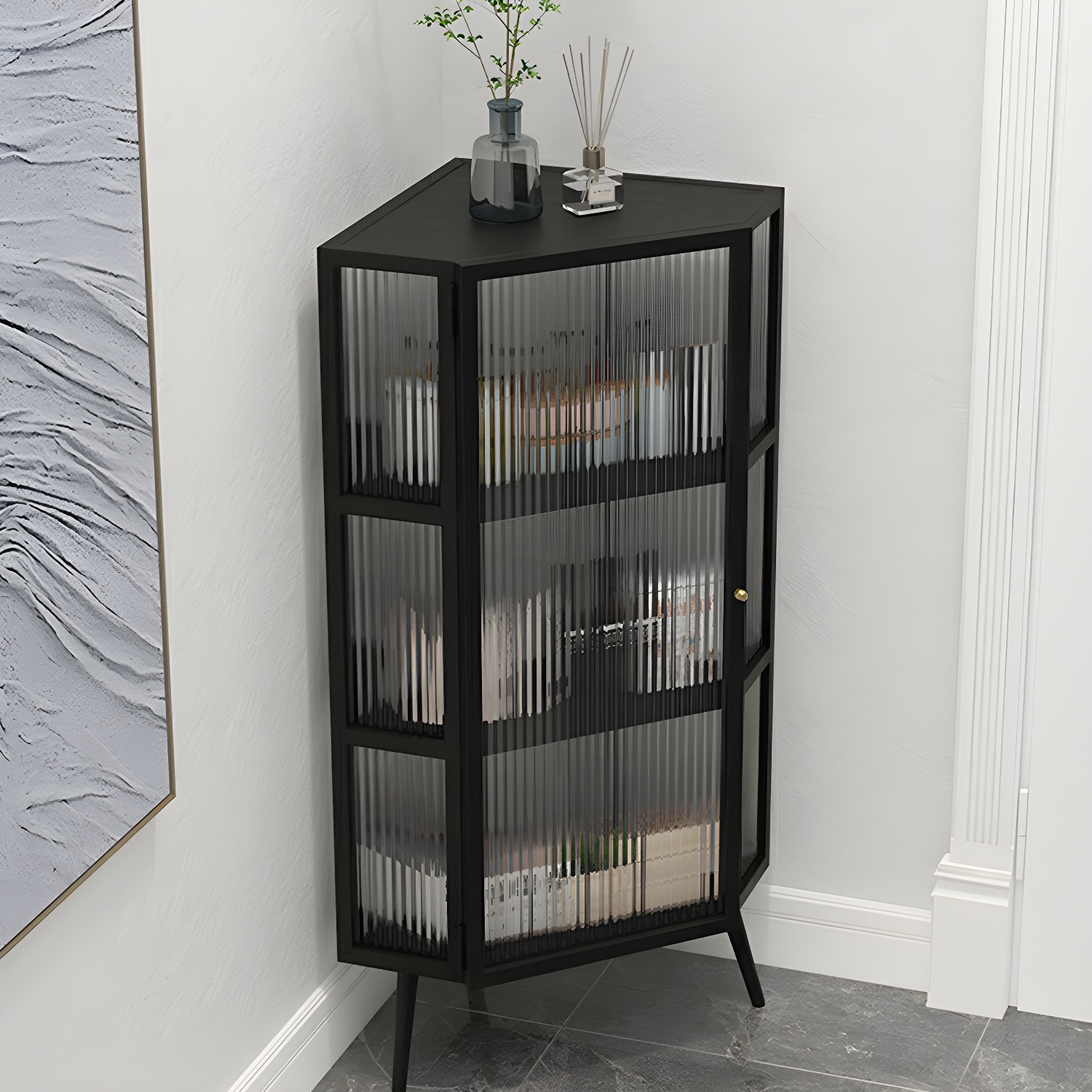 40cm Corner Modern Accent Cabinet with Glass Doors and Iron Base - image 4