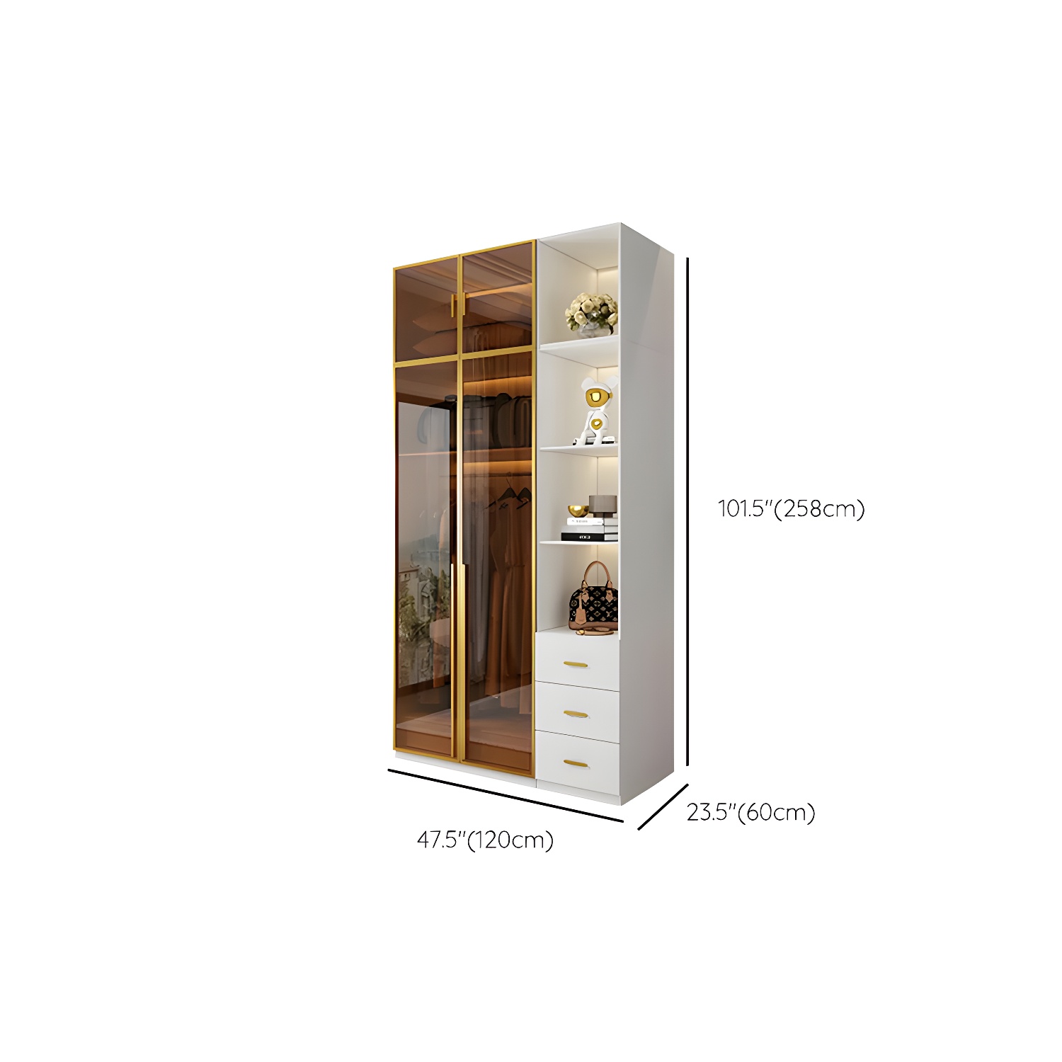 Modern White Wood Frame Wardrobe Armoire Freestanding Wardrobe with Soft Close Drawers - image 26