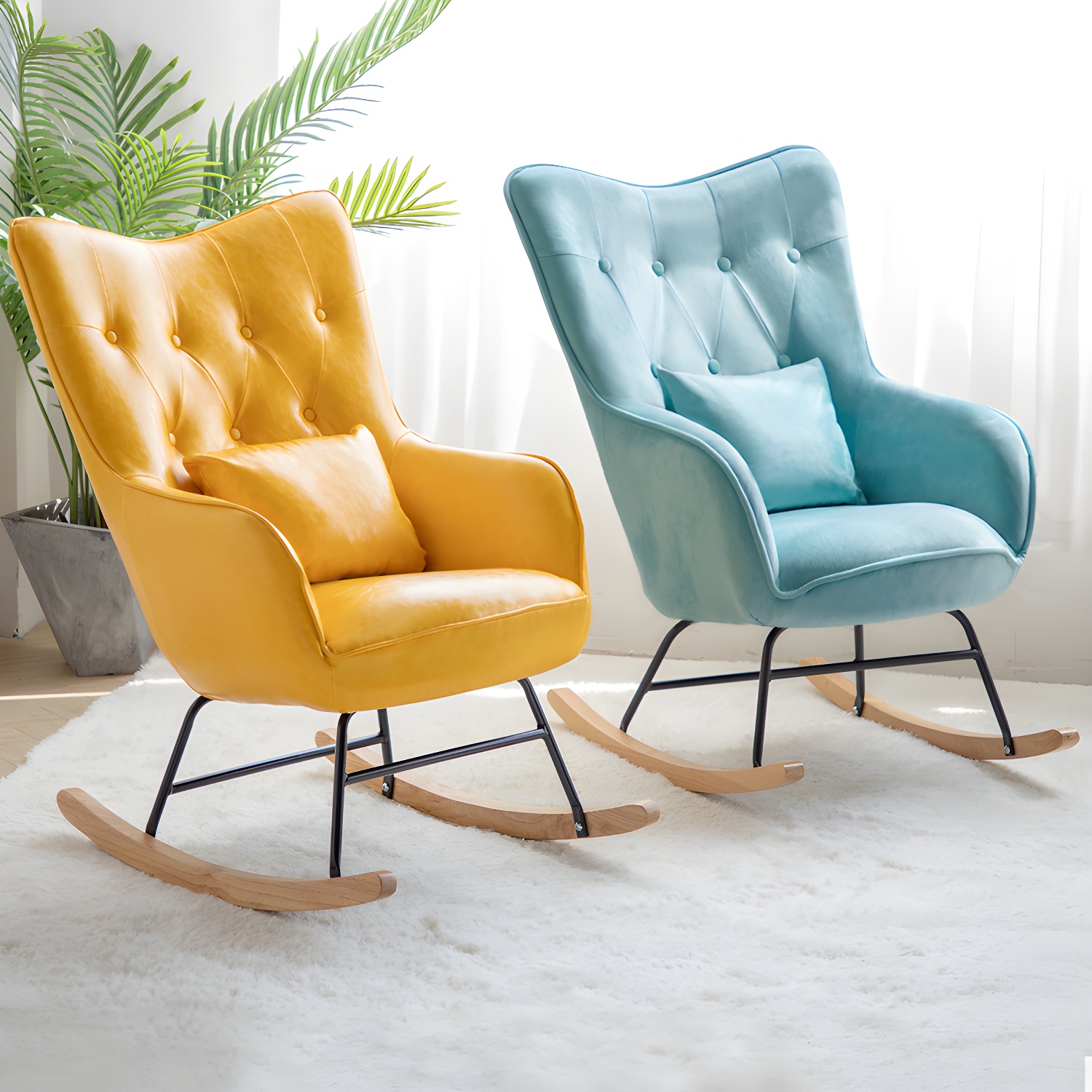 Scandinavian Rocking Chair with Wing Back and Wood Legs, Pillow Included - image 13