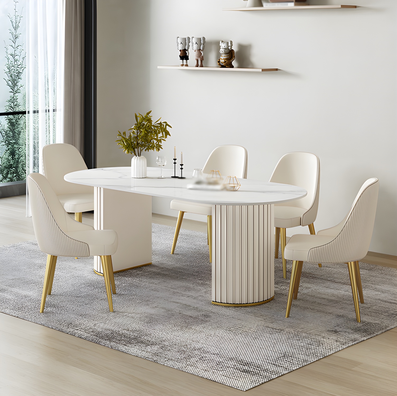 Glam 1/2/5/6/7 Pieces Dining Set Oval Sintered Stone Dining Table Set - image 4