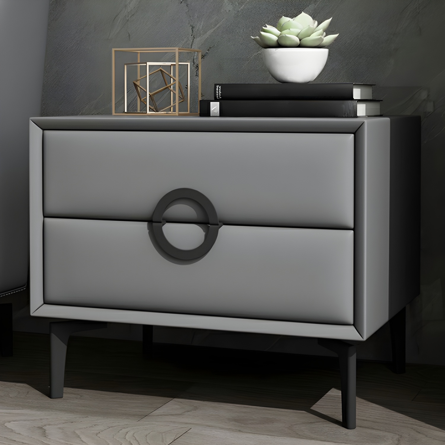 Glam Style Solid Wood Two Drawers Nightstand with Legs for Bedroom - image 12