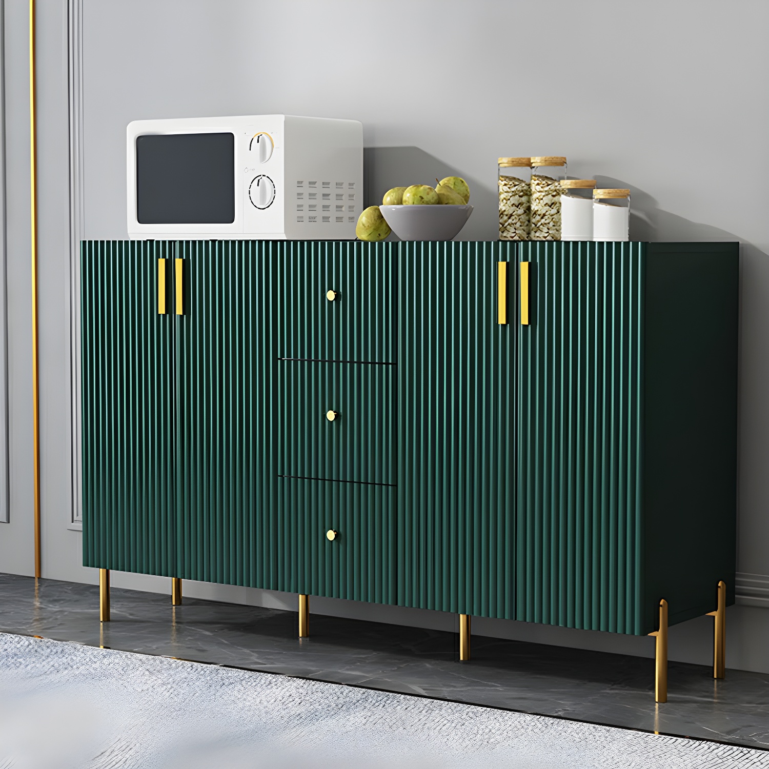 Living Room Glam Faux Wood Sideboard with Shelves and 3 Drawers - image 15