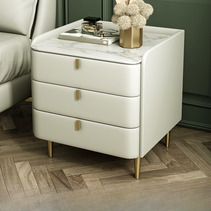 Art Deco 3 Tiers Drawer Storage Bedside Table with Stone Countertop - image 12