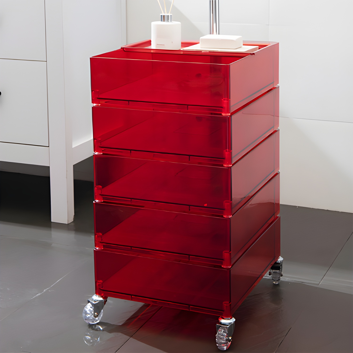 Plastic Nightstand Or End Table 28" Tall Nightstand with Drawers and Wheel - image 4
