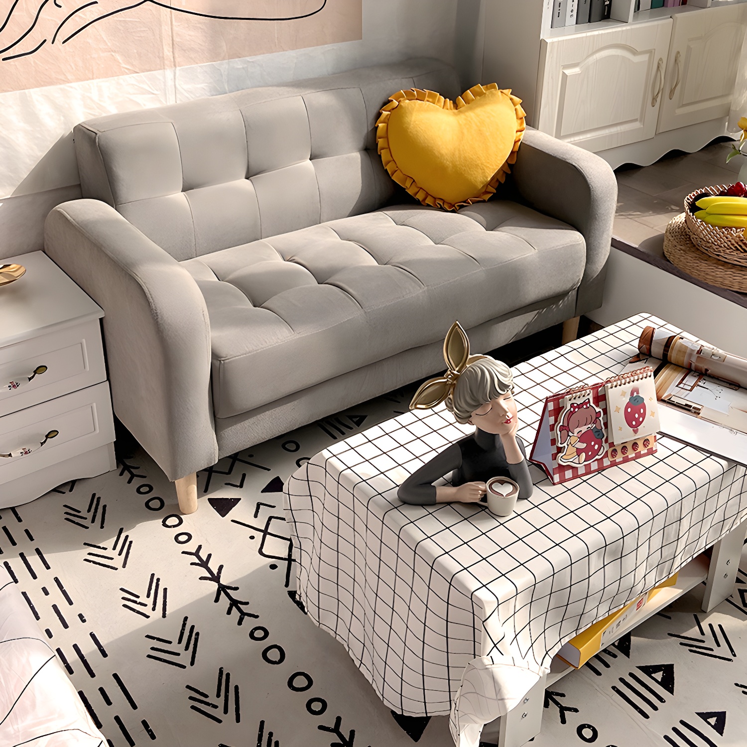 Tufted Fabric Sofa with Four Wooden Legs Square Tufted Sofa for Bonus Room - image 15