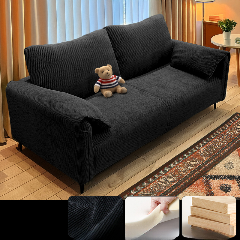 Modern Solid Color Tear Resistant Standard Sofa/Loveseat in Black/Ivory for 3-seater/Seats 2
