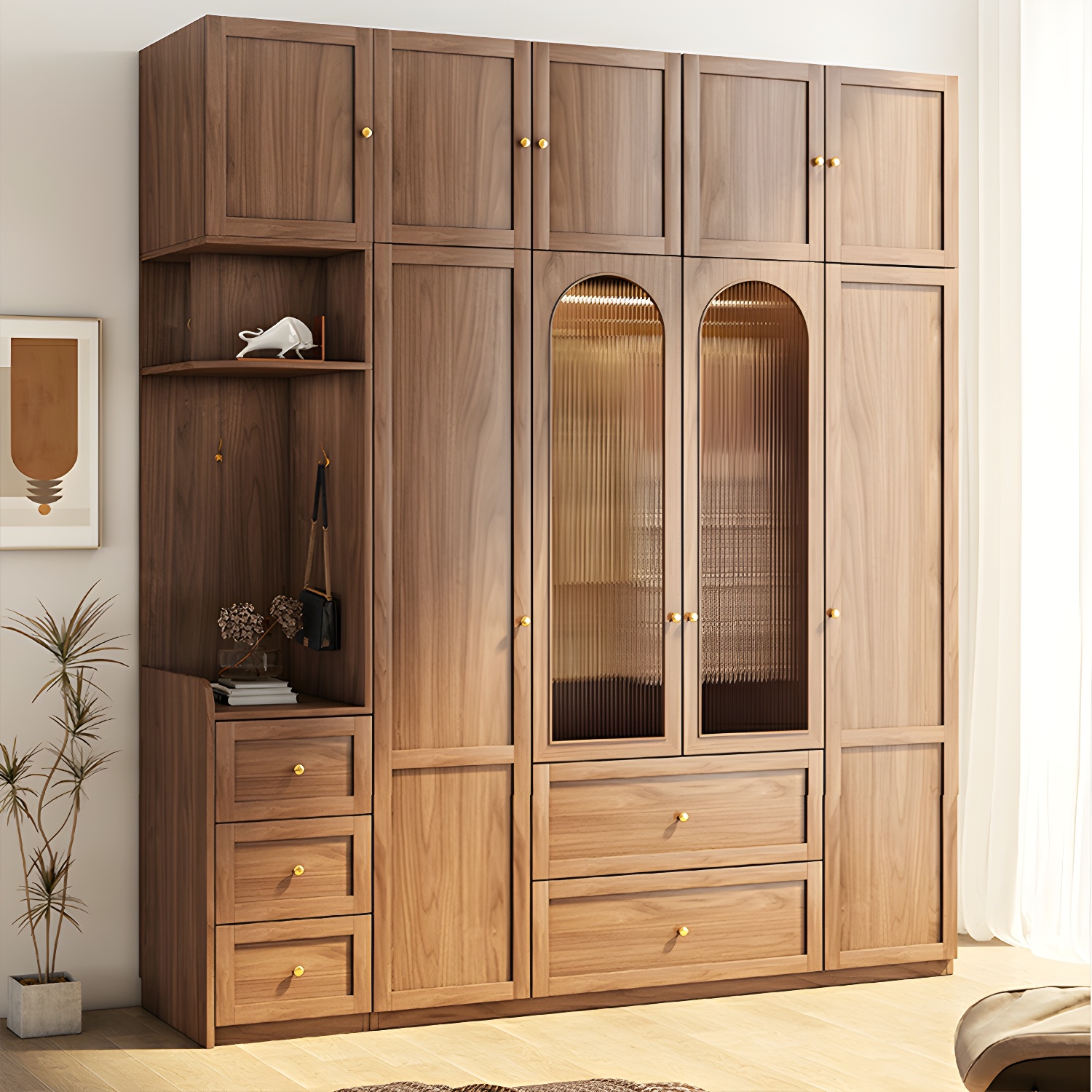 Fashionable Natural Wood Wardrobe Armoire for Stylish Closet Organization