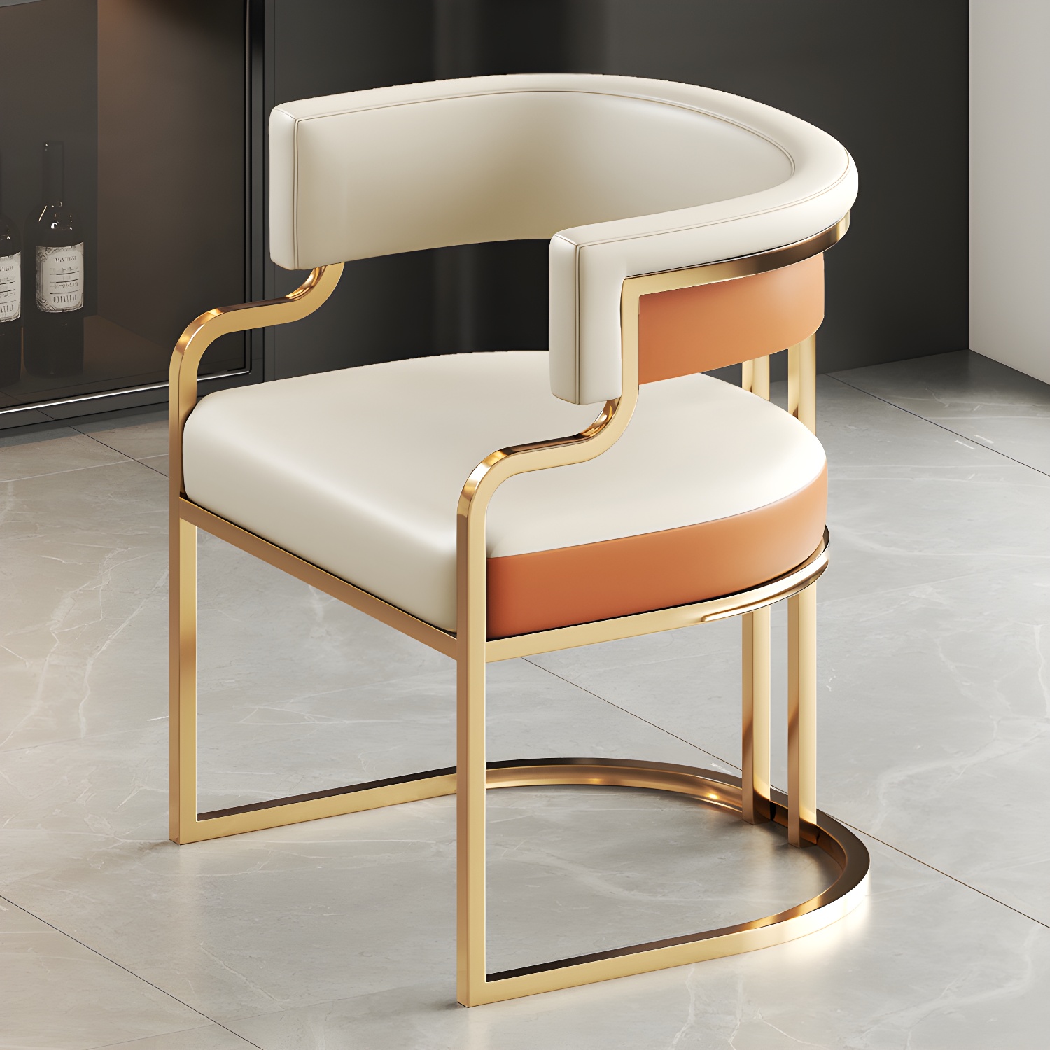 Faux Leather Dining Chairs Glam Style Open Back Armless Chair for Dining Room