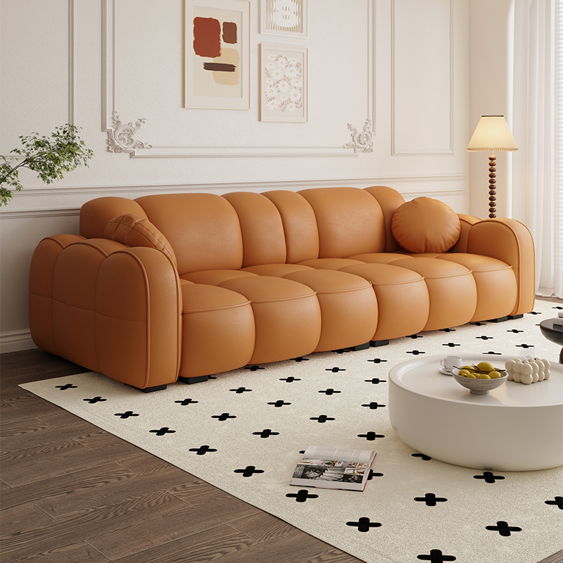 Modern Solid Color Tear Resistant Standard Sofa in Dark Grey/Light Brown/Ivory, 4-seater/3-seater with 2 Pillows