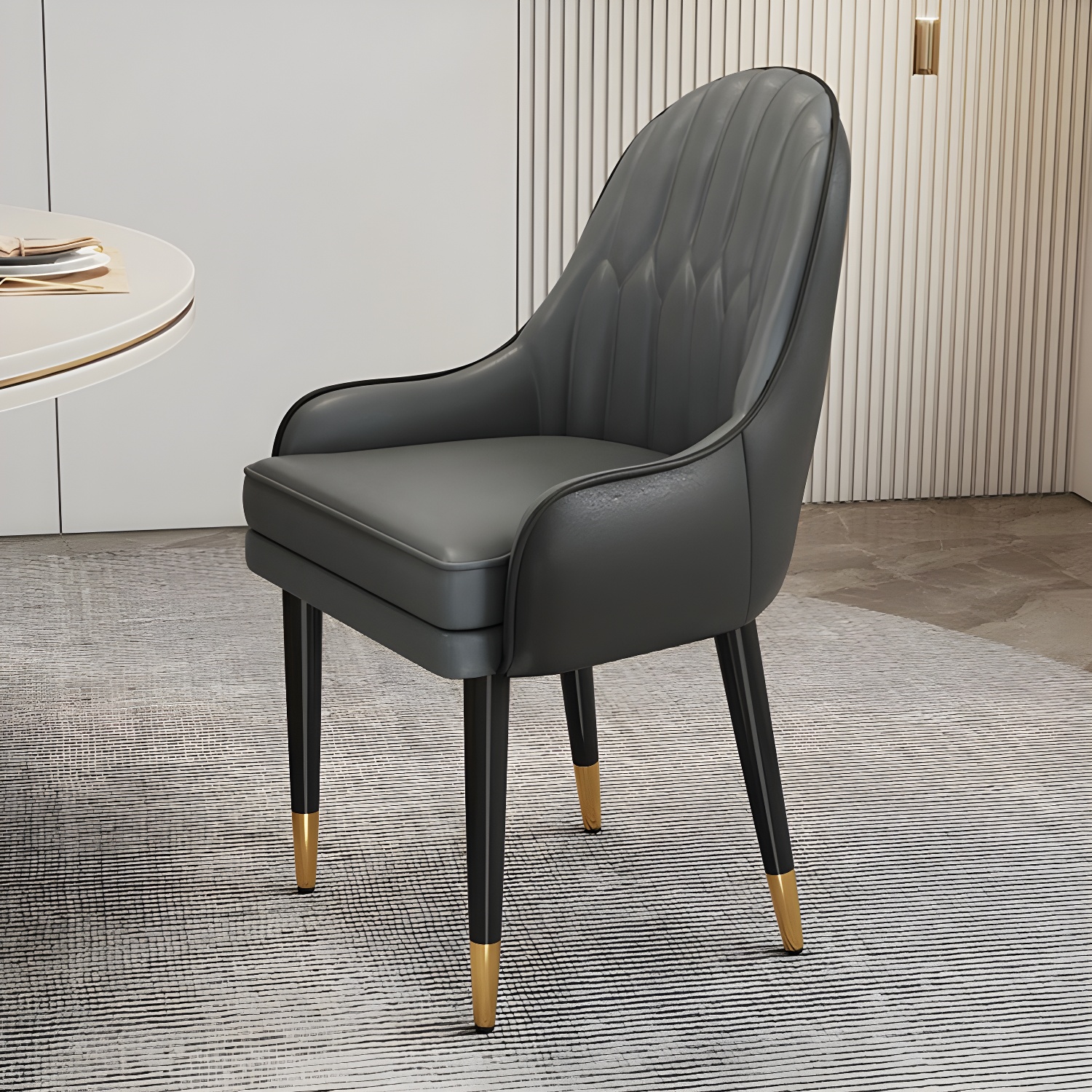 Glam Arm Chair with Upholstered Faux Leather, Solid Back, and Metal Legs - image 4