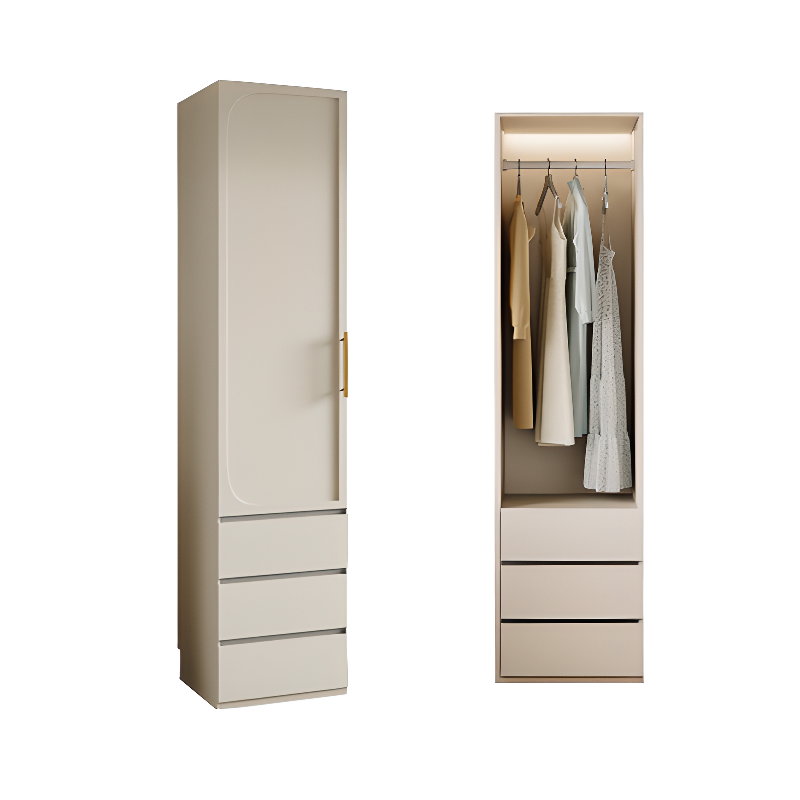 White Minimalist Wooden Wardrobe Closet with Soft Close Drawer, Soft Close Door, Interior Shelves, and Clothing Rod - image 4