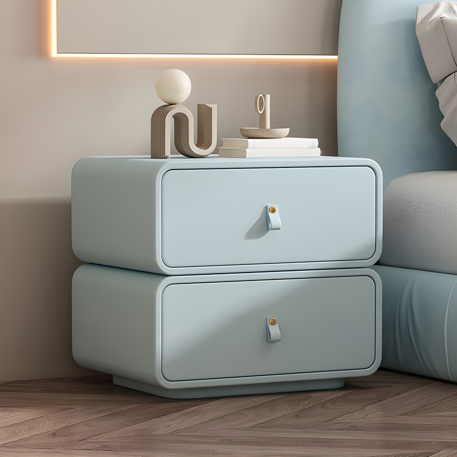 Modernism Bedside Desk Shape in Rectangular with Two-drawer for Bedroom - image 5