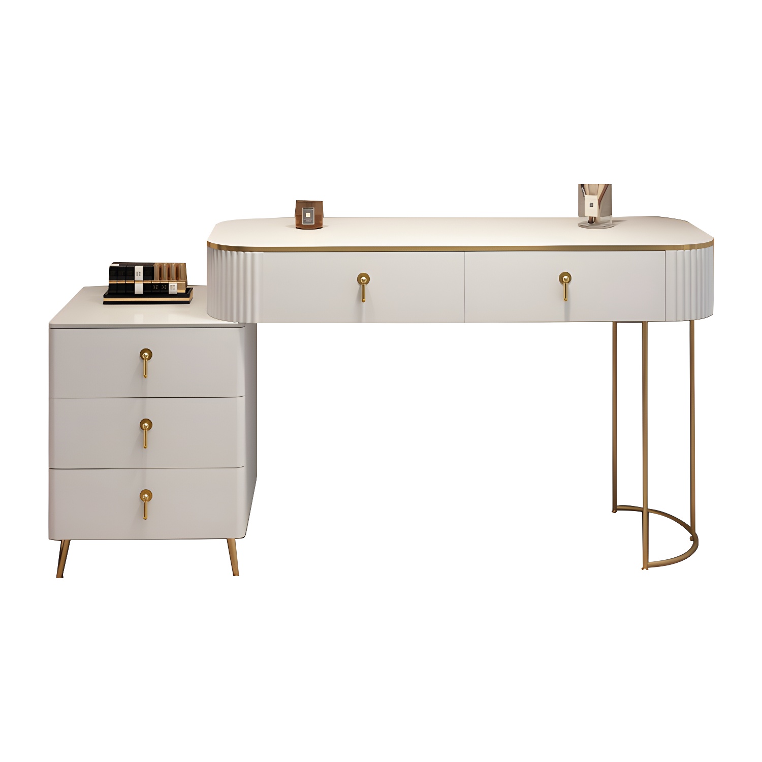 Contemporary Mirrored Wood Top Makeup Vanity Desk White/Gray Dressing Table - image 18