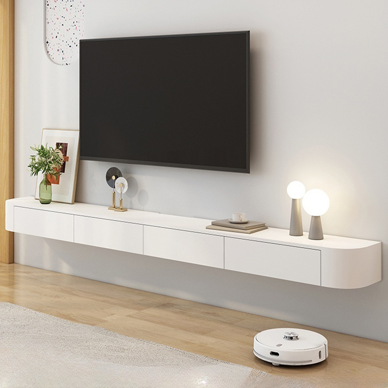 Deco Wall Mounted Wood TV Stand in White with 2 Drawers and 1 Cabinet