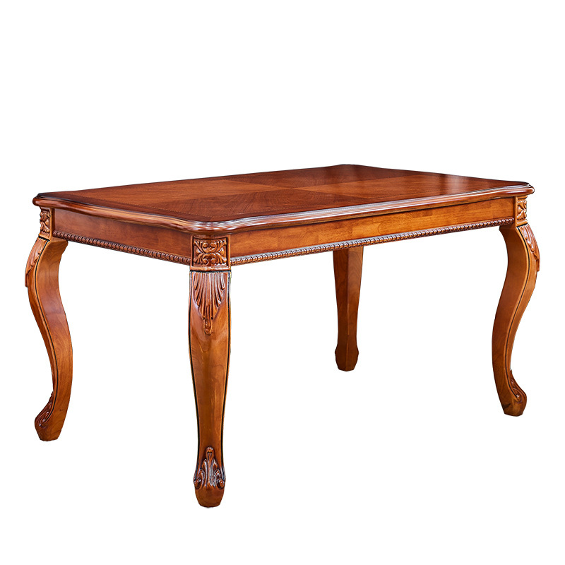 Retro Rectangular Brown Solid Wood Dining Table Set with Four Legs and Fixed Table - image 5