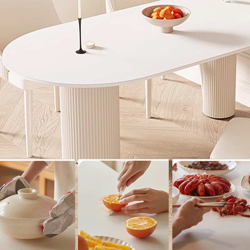 White Stone Surface 75cm Modern Kitchen & Dining Table with Metal Legs - image 7