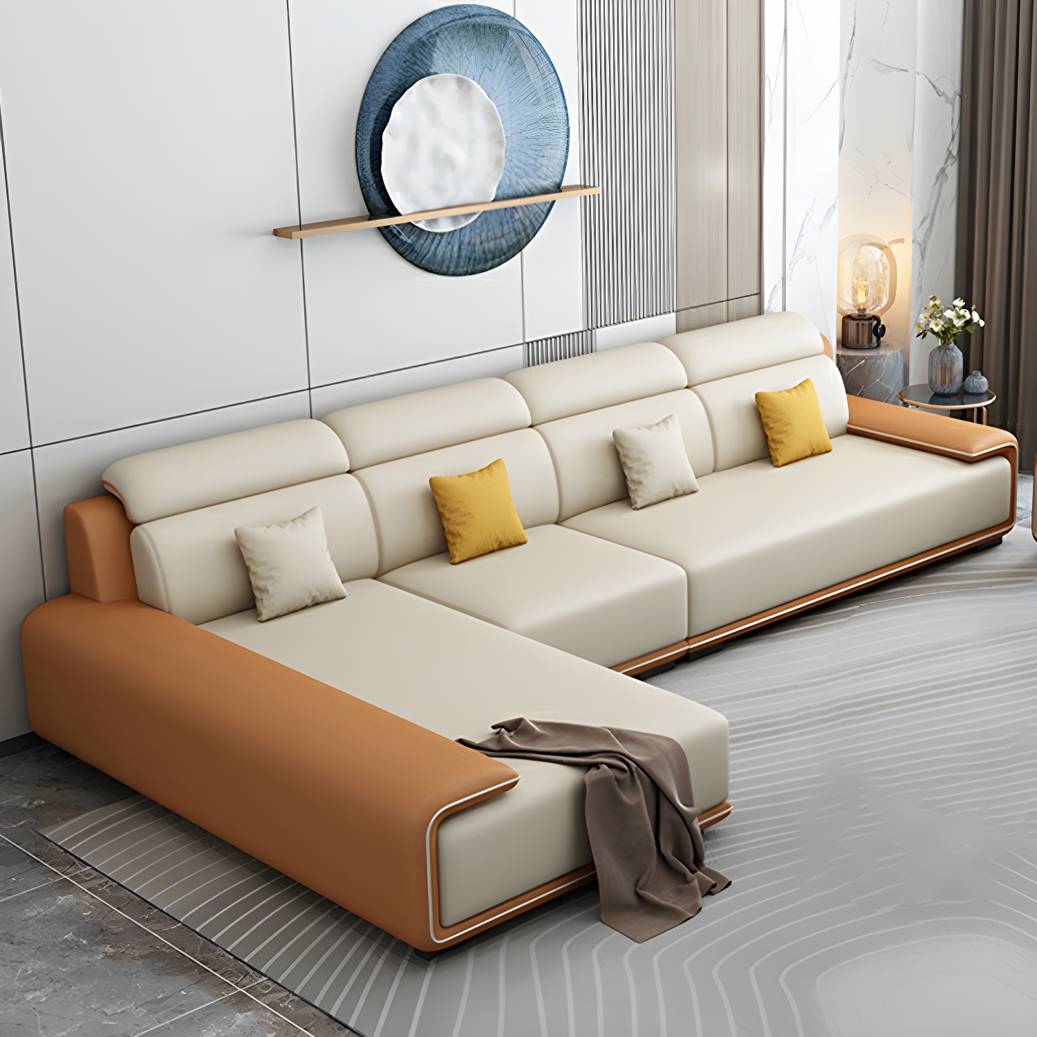 Modern L-Shape Sofa Chaise Sectional Set in Tech Cloth Features Storage and Seat for 4 - image 4