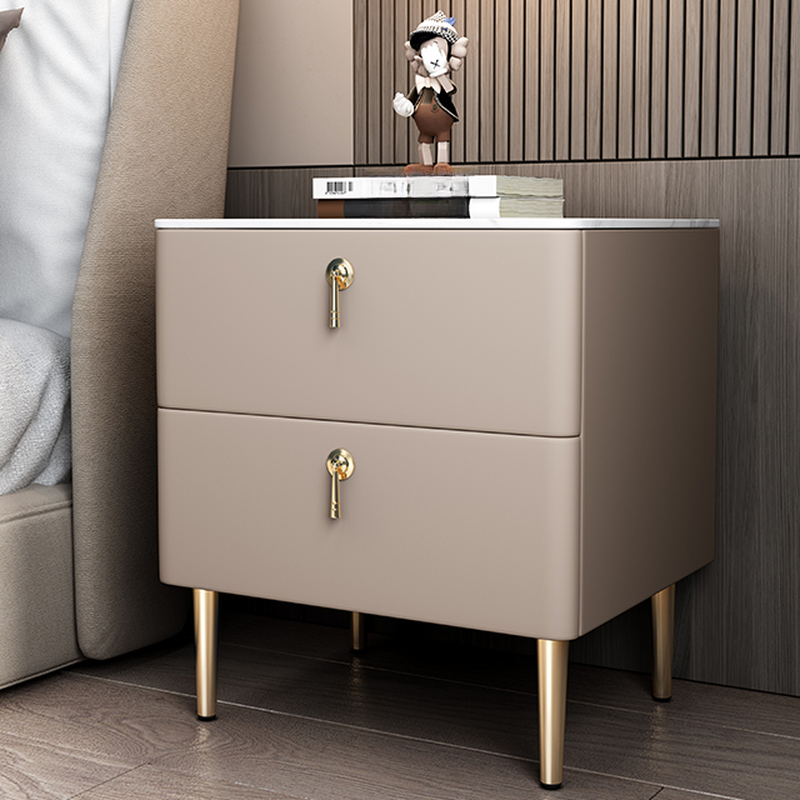 Minimalist 2-Drawer Stone Countertop Bedside Cabinet with Legs