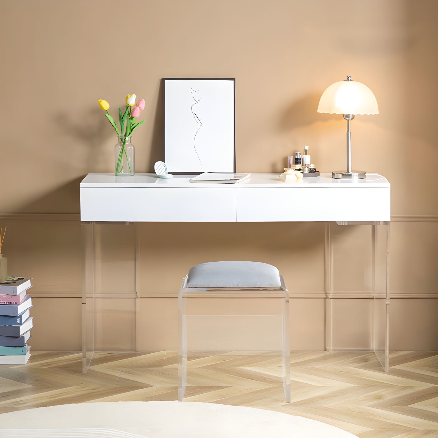 Contemporary Acrylic Vanity Desk 2-Drawer Vanity Dressing Table - image 4